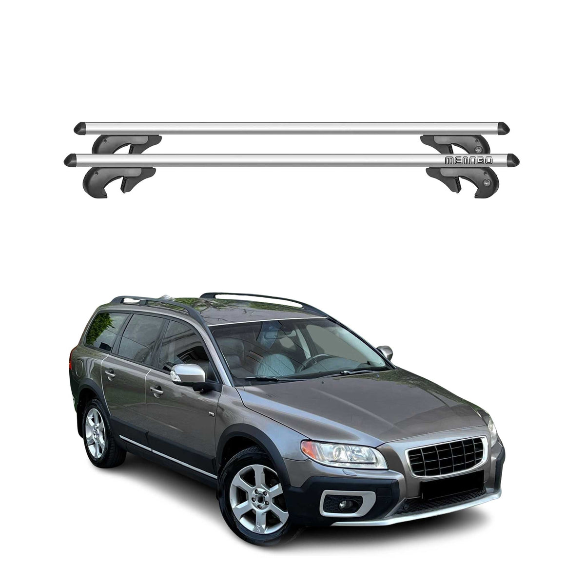 Menabo Barras de Techo Coche Barra para Volvo XC70 P24 2007-2016 Gris Alu 2Pza