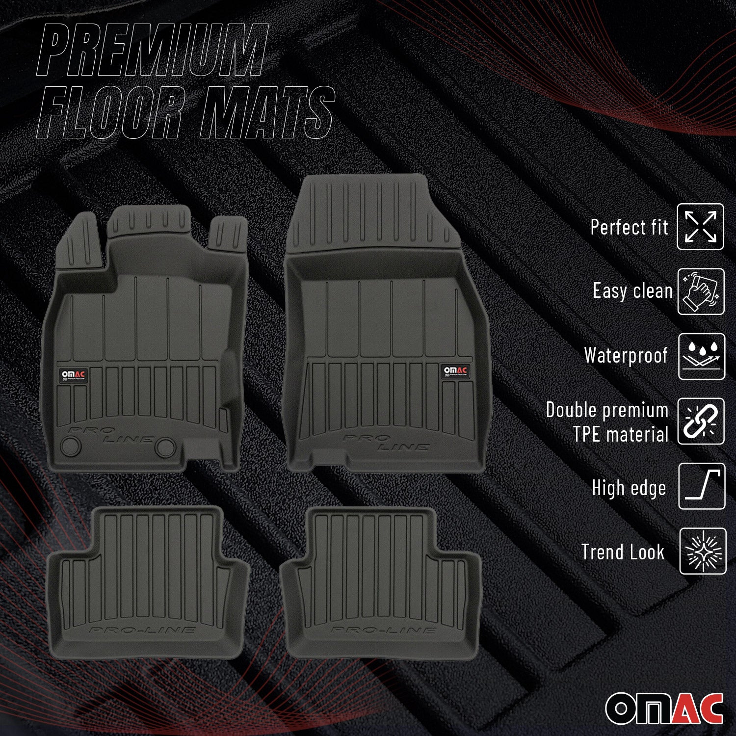 OMAC Premium Alfombrillas De Coche para Renault Kadjar 2015-2022 TPE Goma 4x