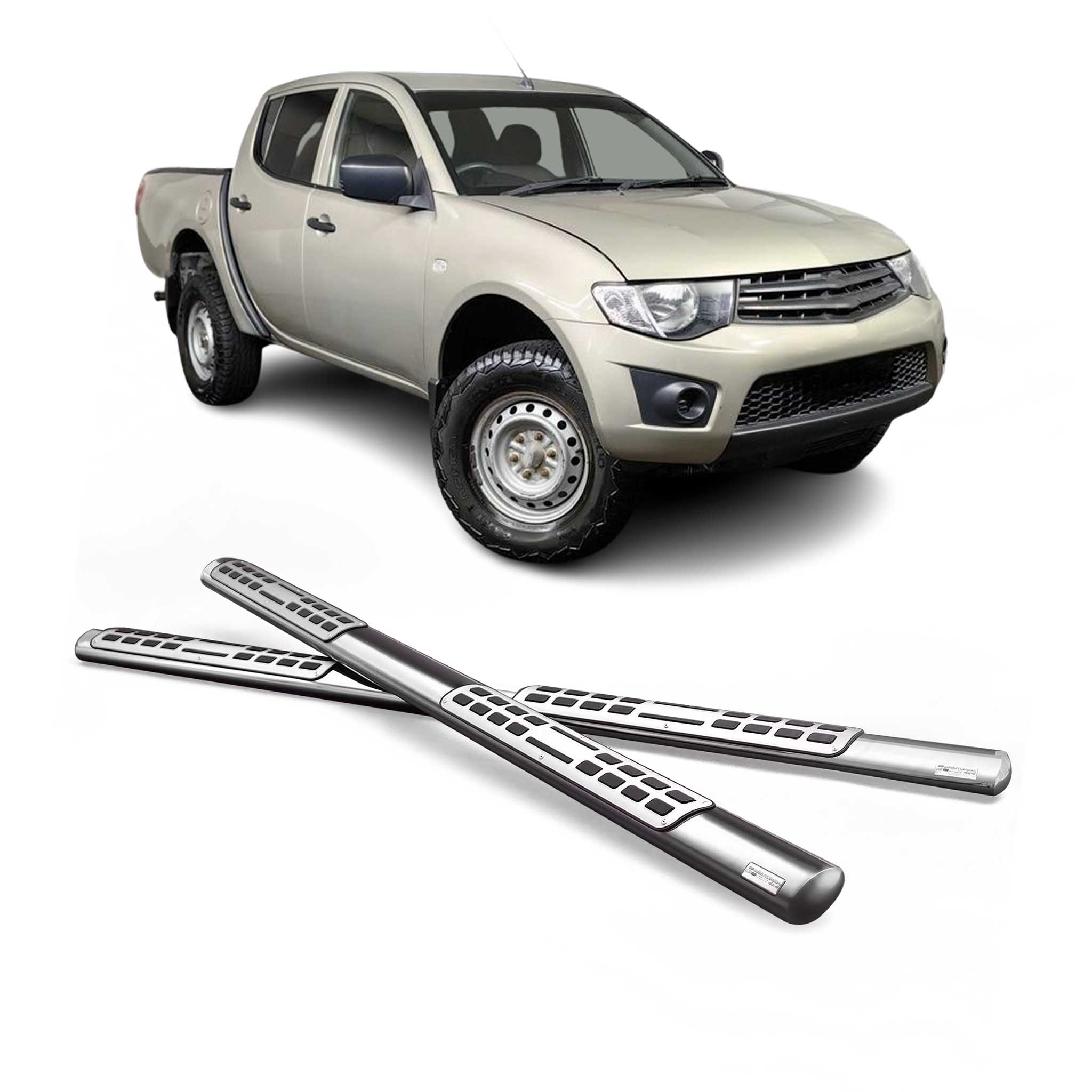 Estribos Barras Laterales para Mitsubishi L200 Double Cab 2006-2009 Plata Acero