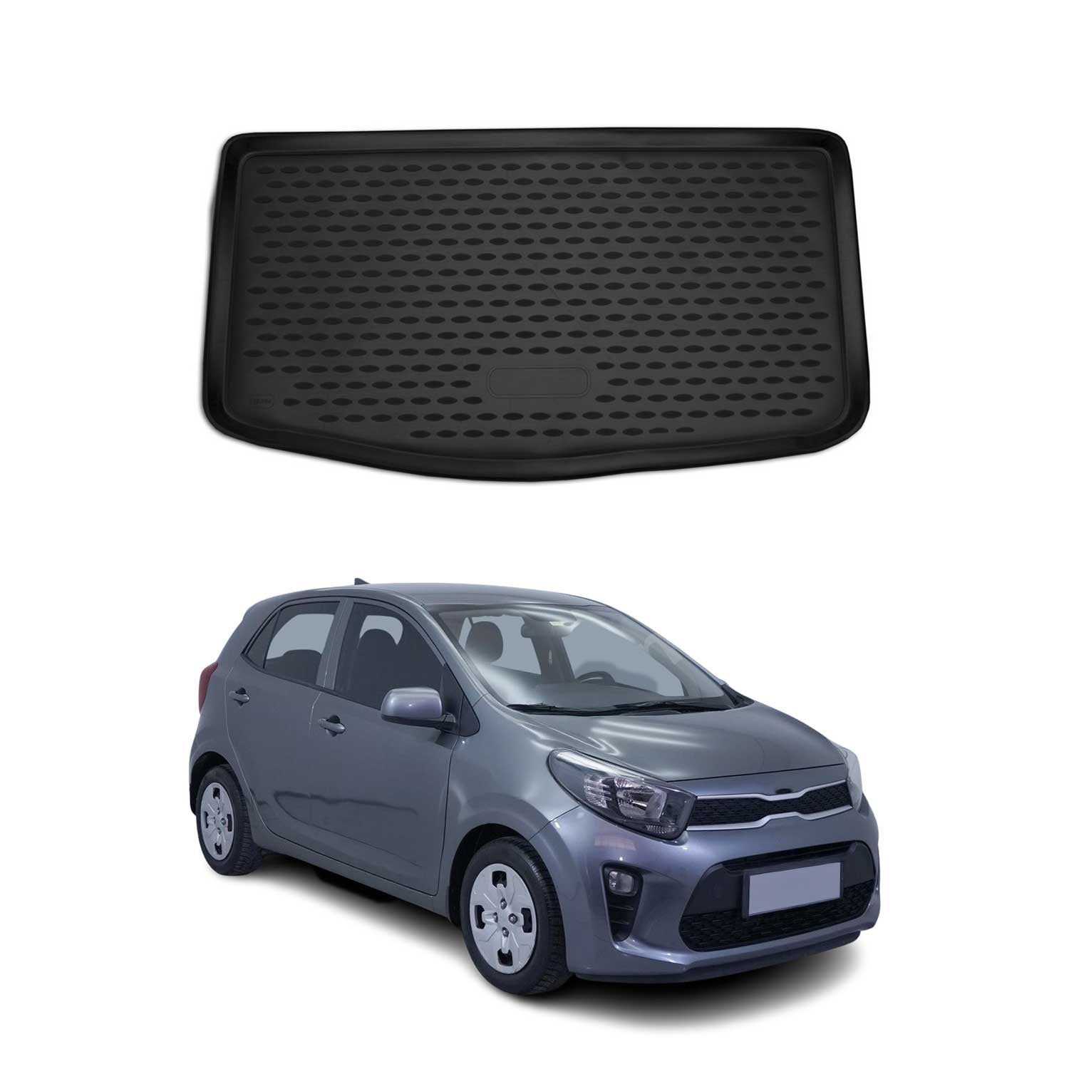 OMAC Bandeja Maletero Alfombrilla para Kia Picanto 2017-2021 Negro Goma TPE 1Pza