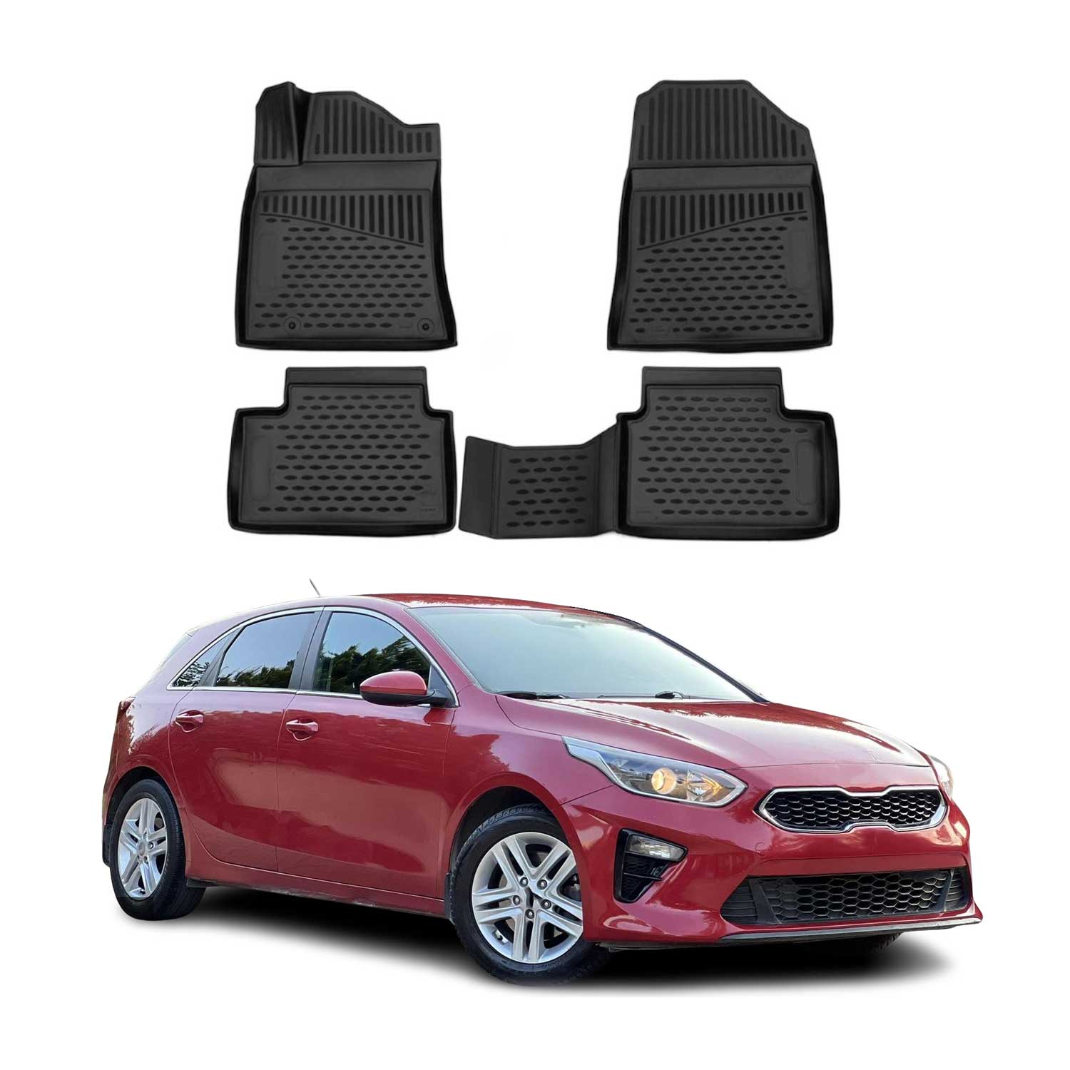 OMAC Alfombrillas De Coche para Kia Ceed 2018-2021 Hatchback Negro Goma TPE 4Pza