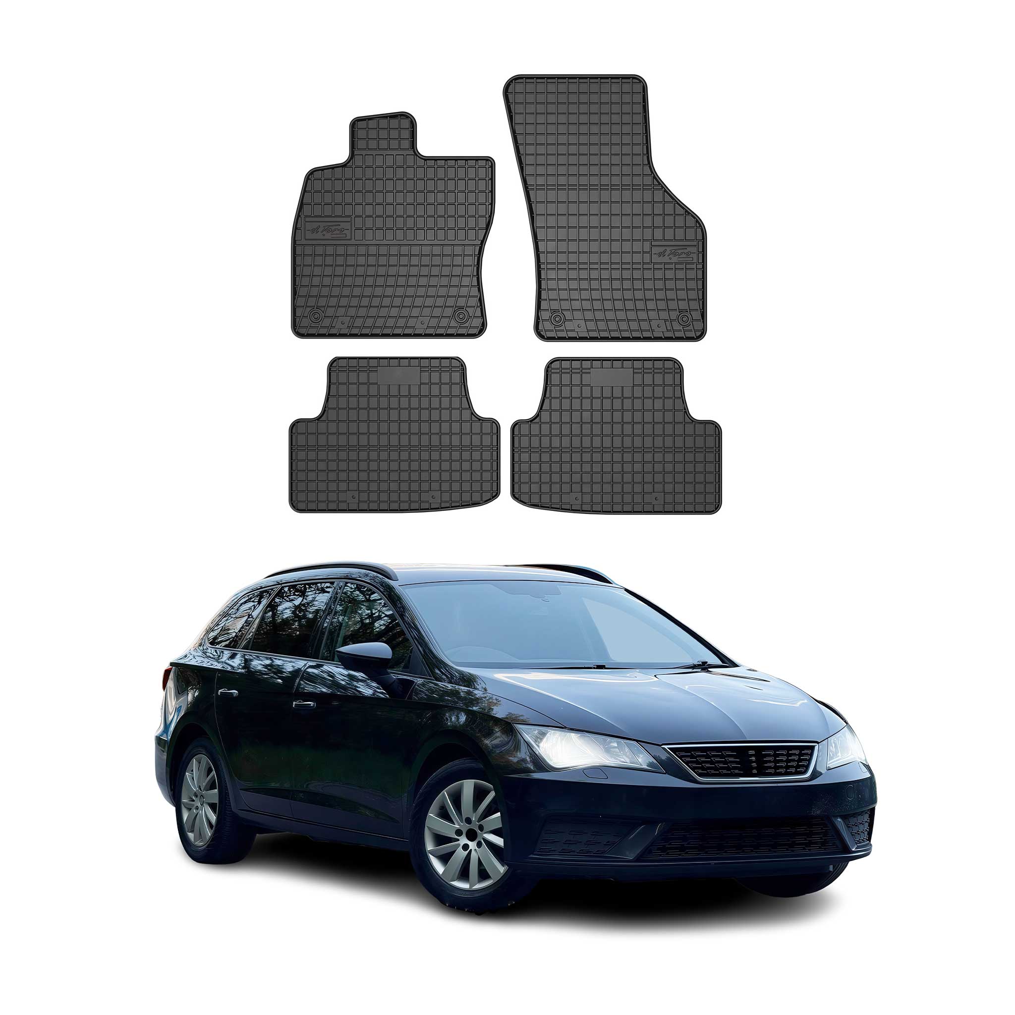 OMAC Alfombrillas De Coche para Seat Leon 2012-2025 Negro Goma TPE 4Pza