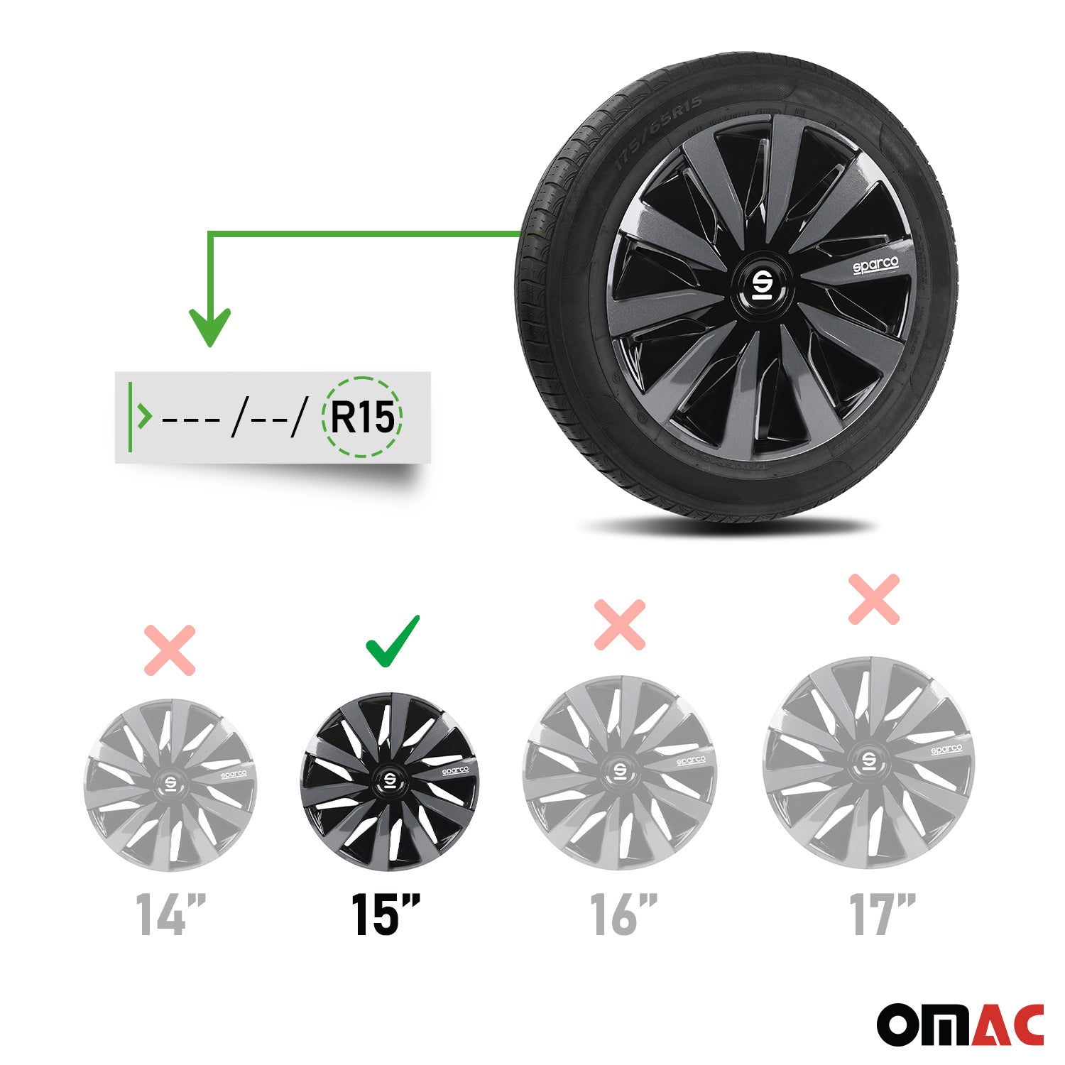 Sparco Lazio Tapacubos 15 Pulgadas Universal Gris Negro ABS Plástico