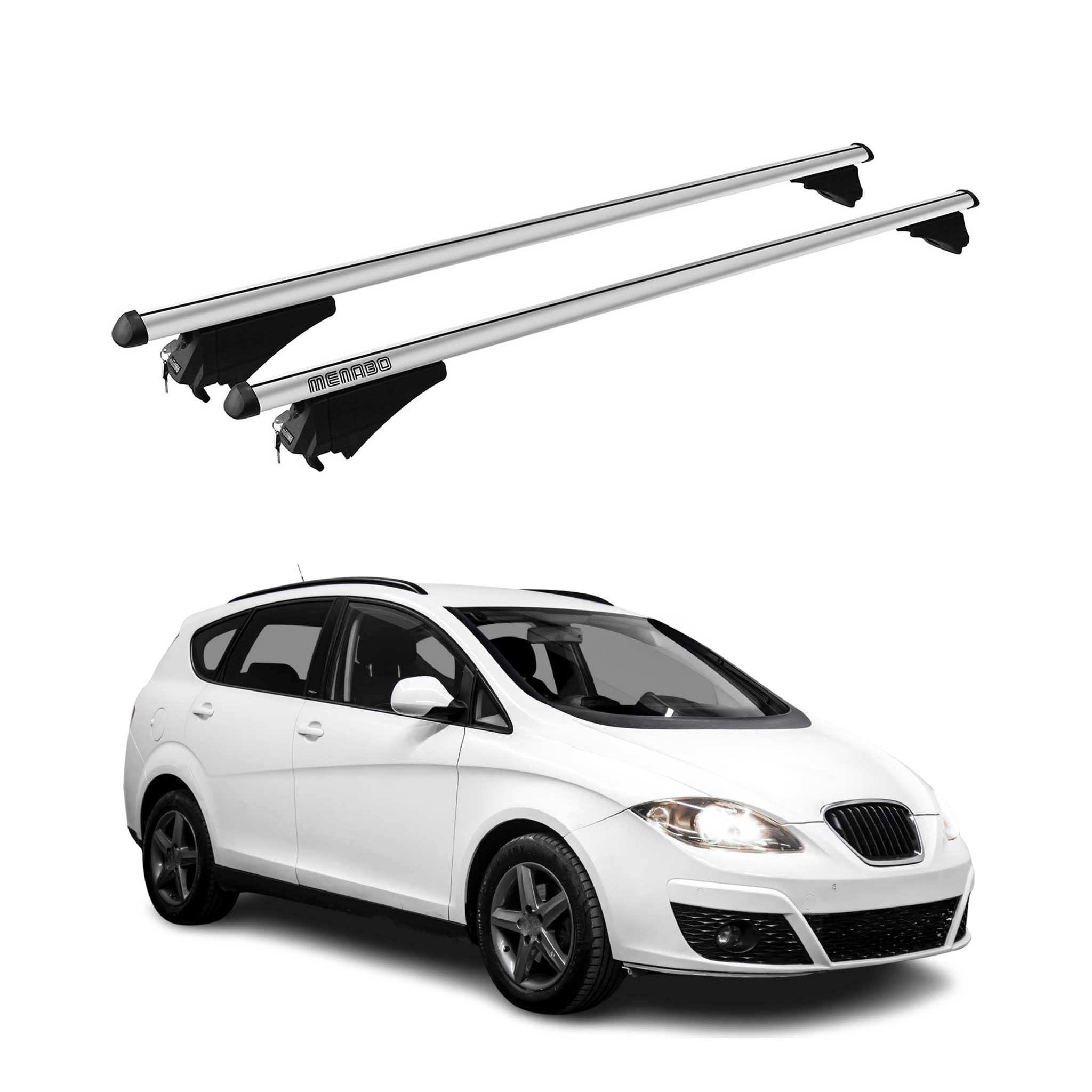 Menabo Barras Techo Coche Baca para Seat Altea XL 2007-2015 Gris Aluminio 2Pza