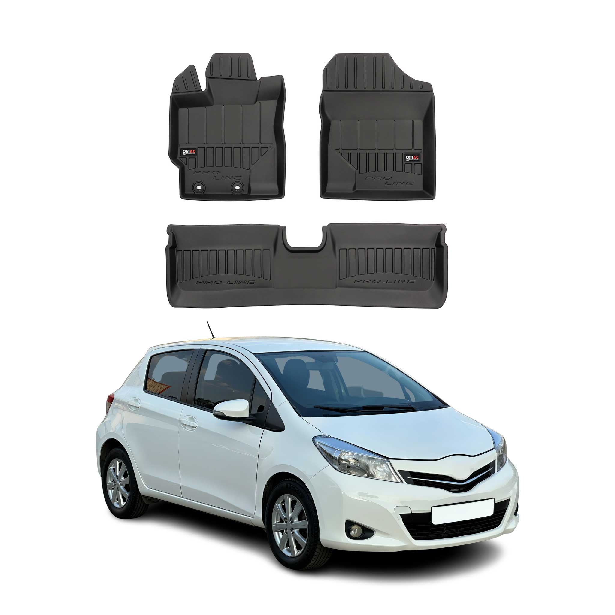 OMAC Premium Alfombrillas De Coche para Toyota Yaris 2011-2019 Negro TPE Goma 3x