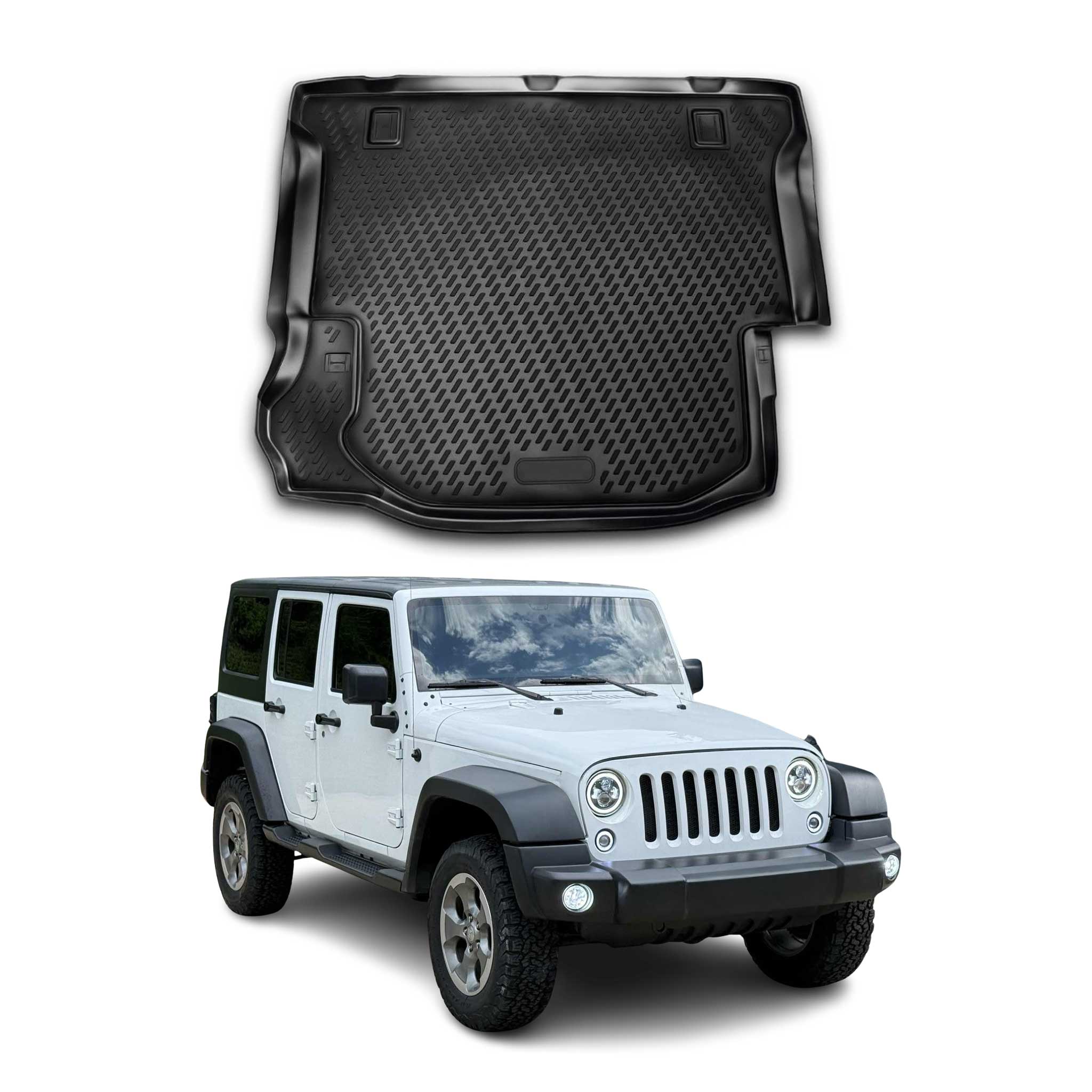 OMAC Bandeja Maletero Alfombrilla para Jeep Wrangler 2007-2017 Negro Goma TPE