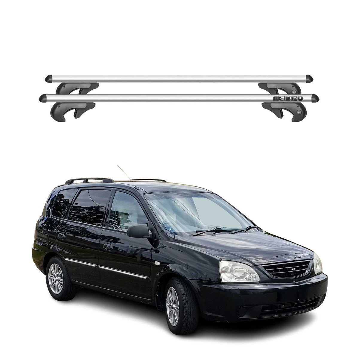 Menabo Barras de Techo Baca para Kia Carens RS 1999-2006 Gris Aluminio 2Pza