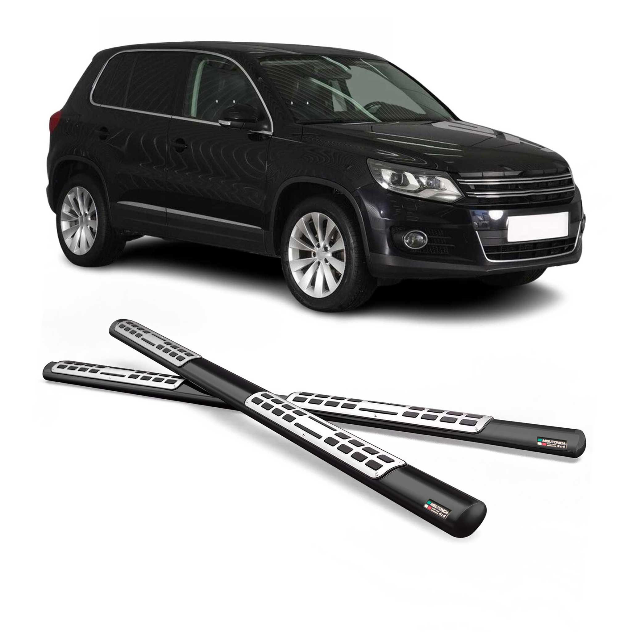Par de Estribos Barras Laterales para VW Tiguan 2008-2011 Negro Brillante Acero