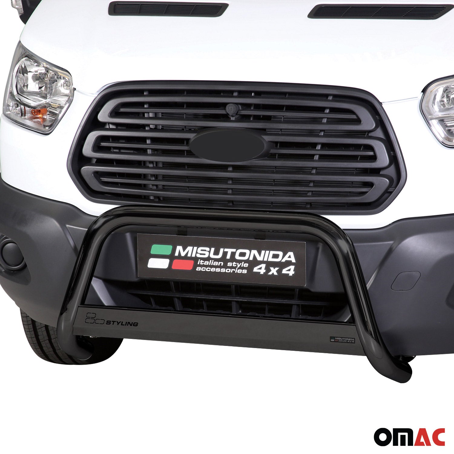 Bull Barra Frontal para Ford Transit 2014-2025 Negro Brillante Acero 1Pza