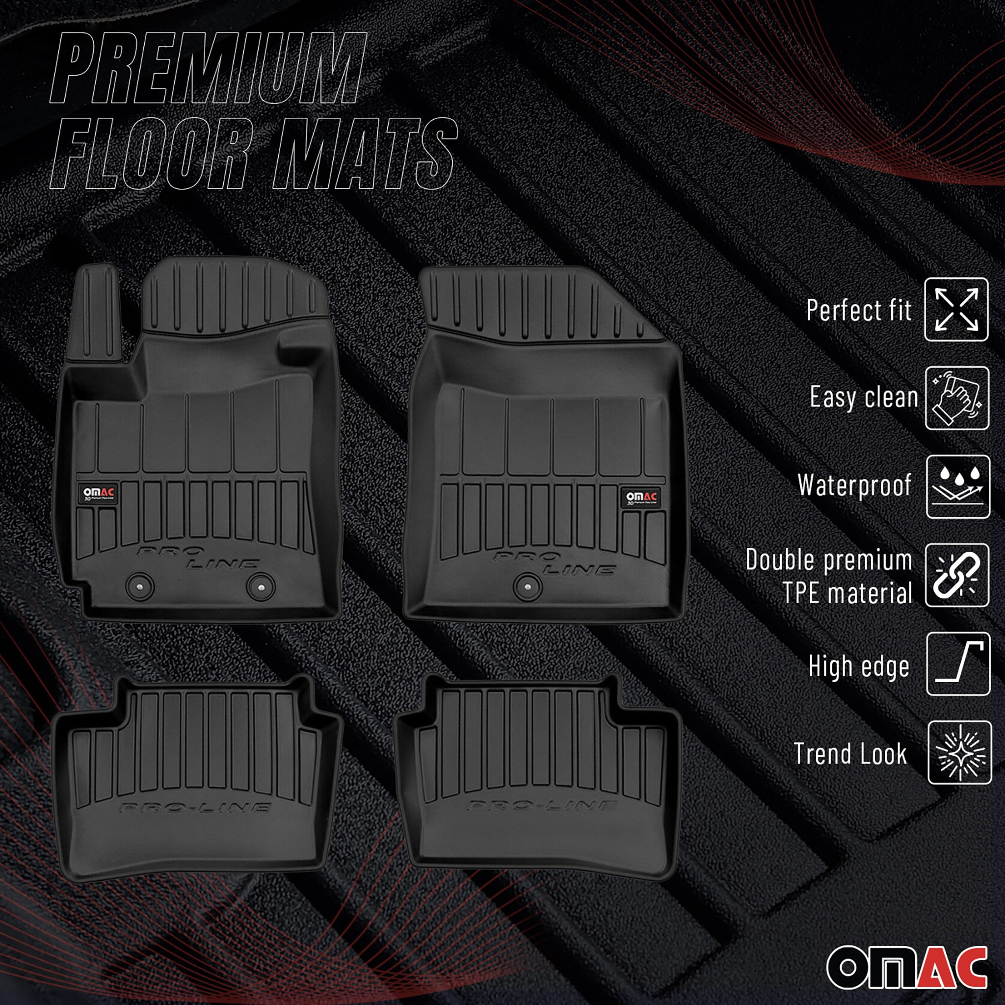 OMAC Premium Alfombrillas De Coche para Hyundai i10 2013-2019 Negro TPE Goma 4x