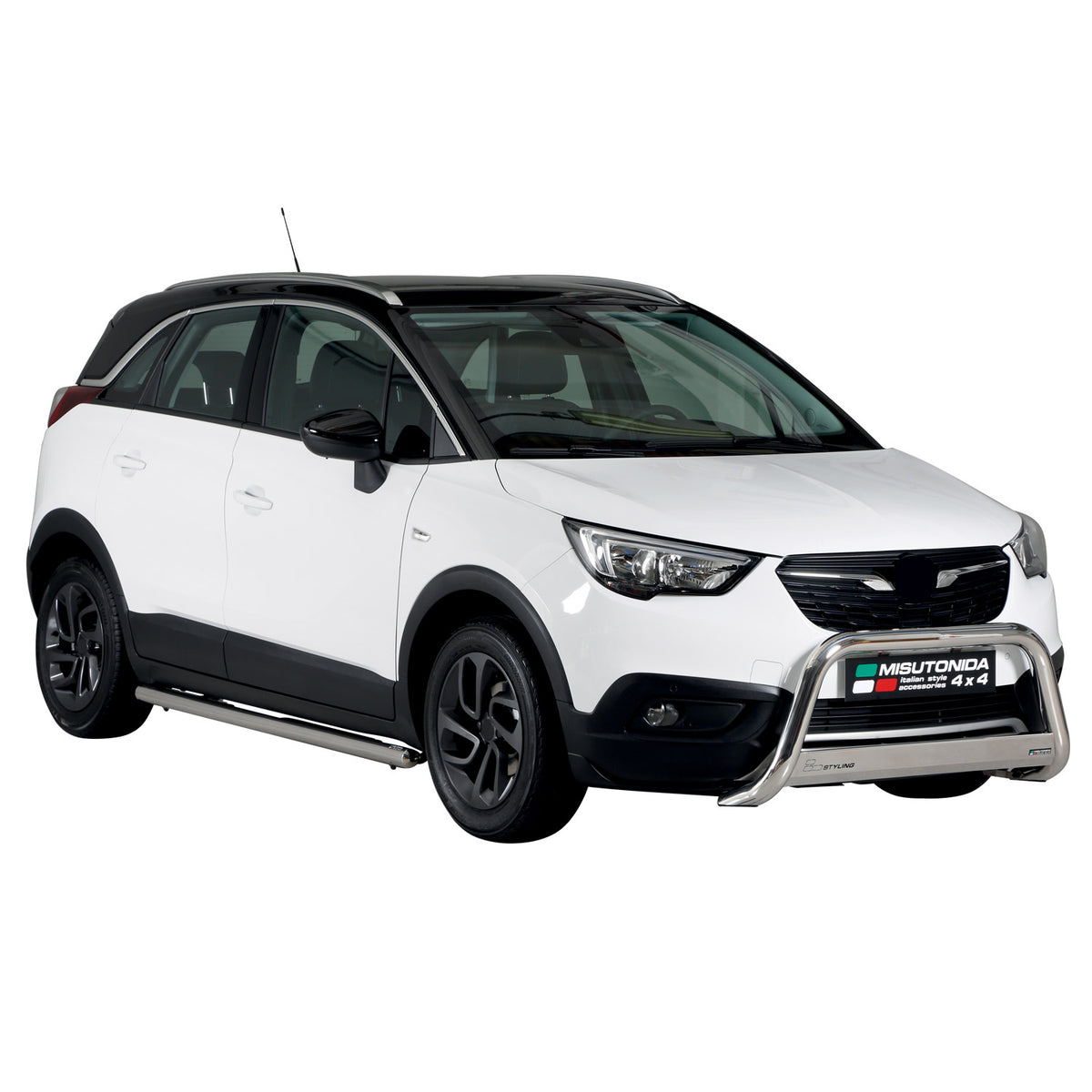 Bull Barra Frontal para Opel Crossland X 2017-2025 Plata Brillante Acero 1Pza