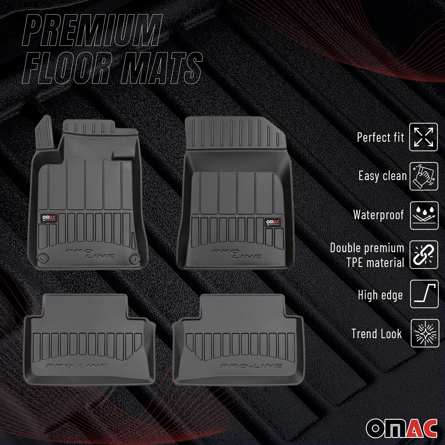 OMAC Premium Alfombrillas De Coche para Peugeot 508 2010-2018 Negro TPE Goma 4x