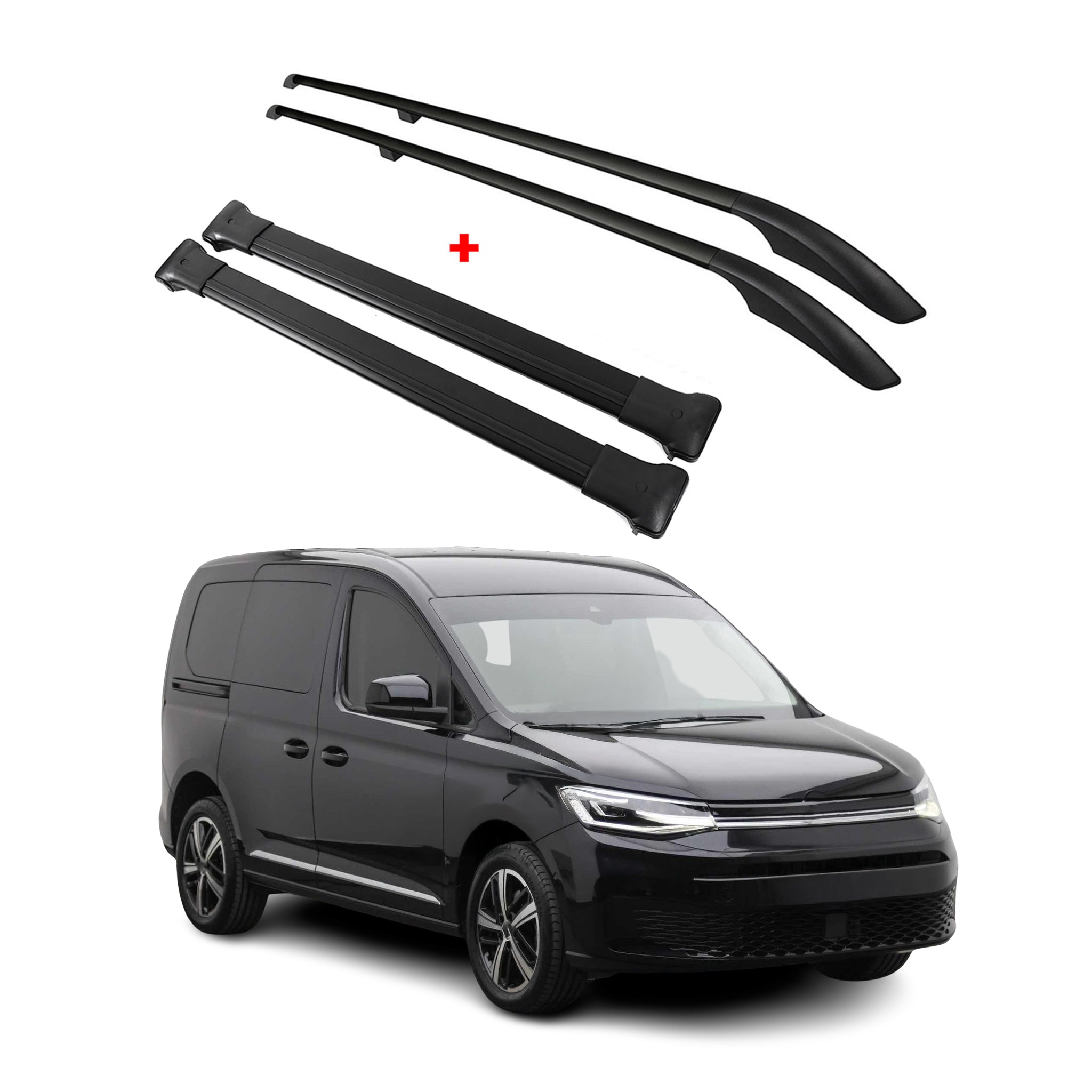 Rieles & Barras de Techo Coche para VW Caddy 2020-2025 Kurz Negro Aluminio