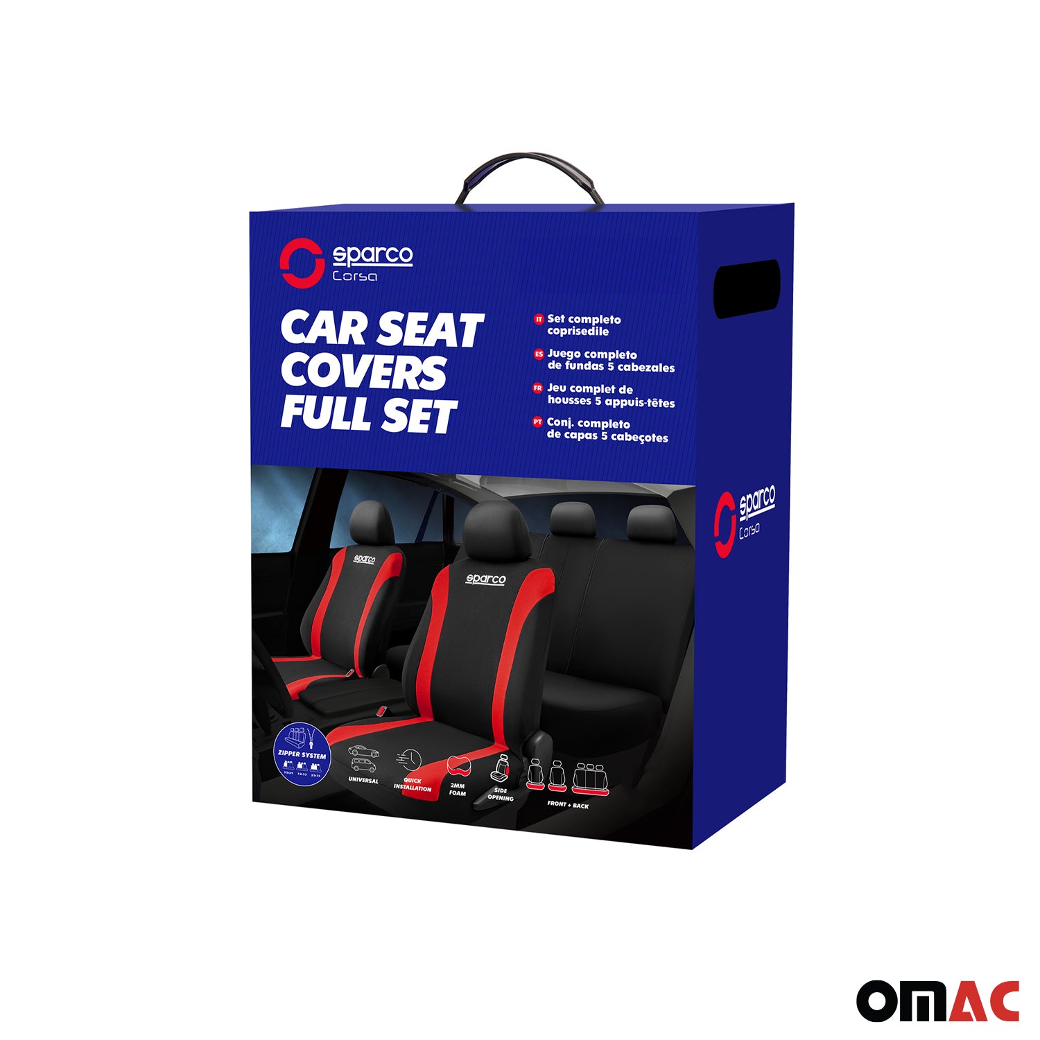 Sparco Funda de Asiento Universal Negro Rojo 9Pza Poliéster