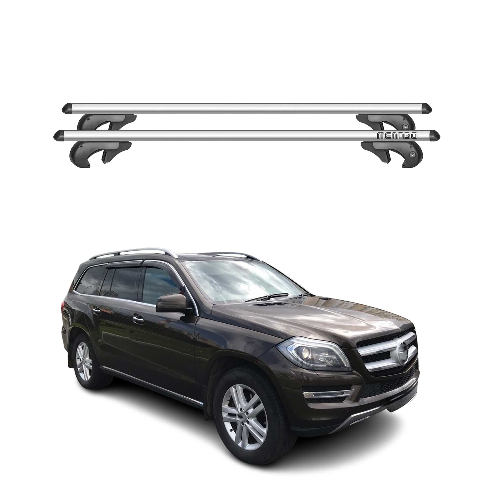 Menabo Barras de Techo Coche Barra para Mercedes GL X166 2012-2019 Gris Alu 2Pza