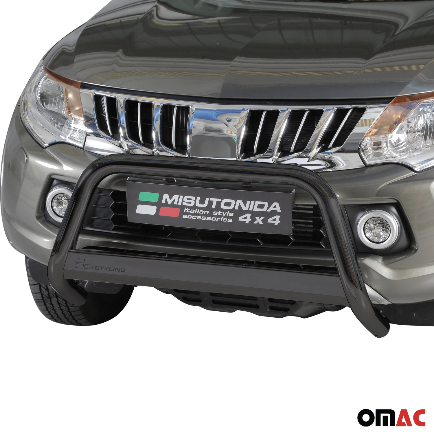 Bull Barra Frontal para Mitsubishi L200 2015-2018 Negro Brillante Acero