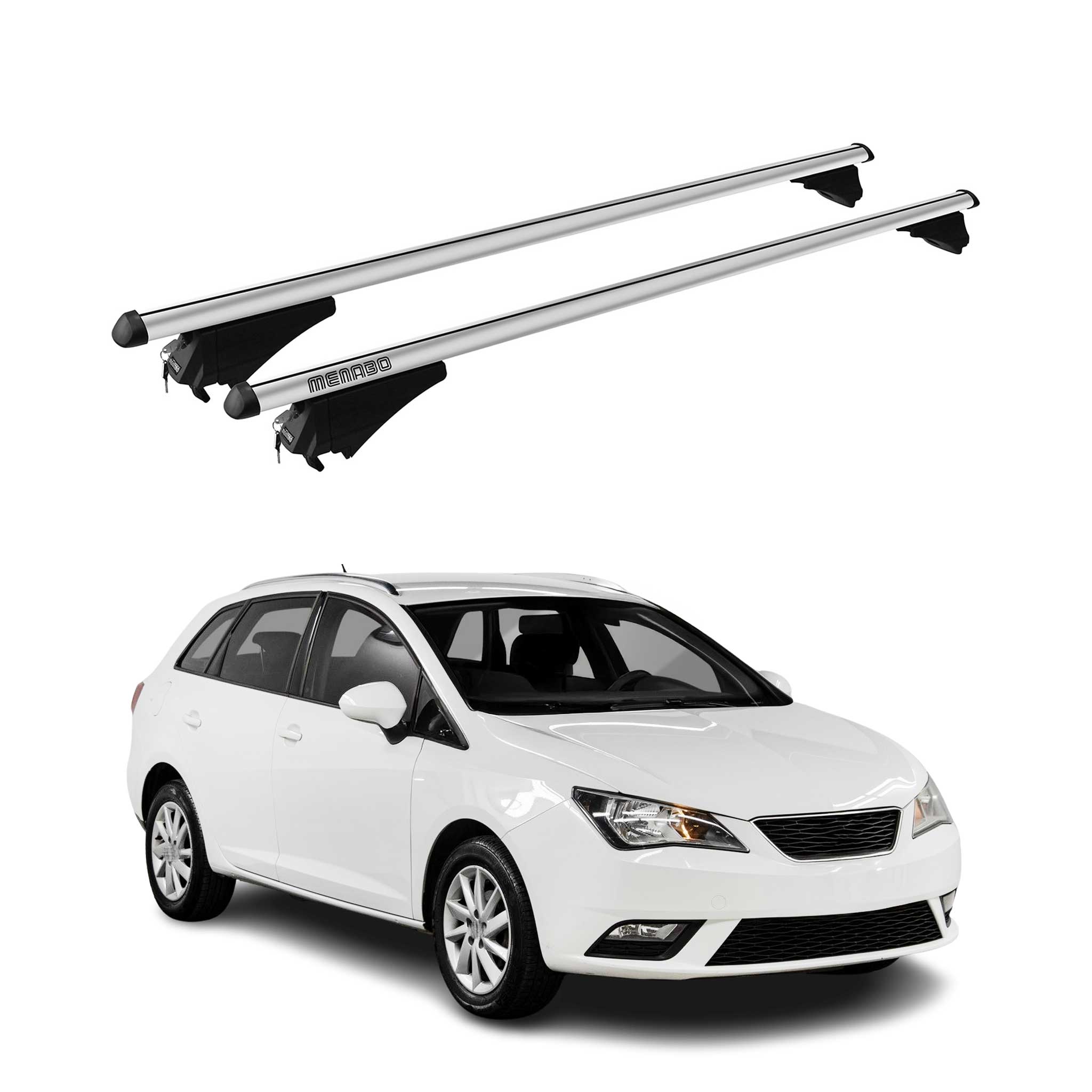 Menabo Barras de Techo Coche Baca para Seat Ibiza 2009-2016 Gris Aluminio 2Pza