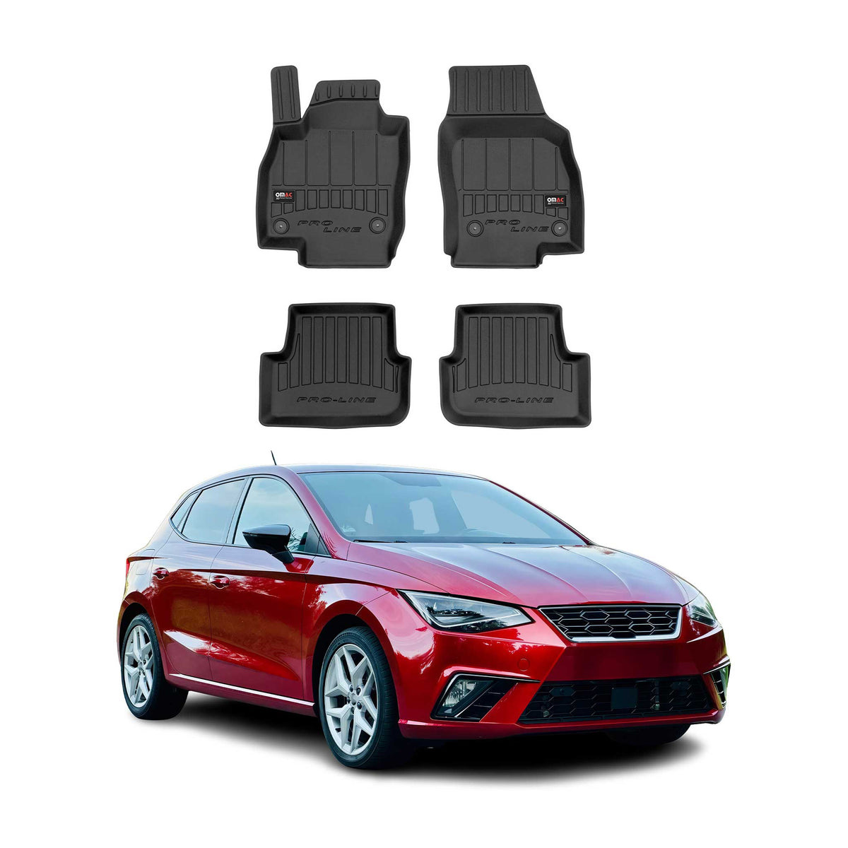 OMAC Premium Alfombrillas De Coche para Seat Ibiza 2017-2025 Negro TPE Goma 4Pza