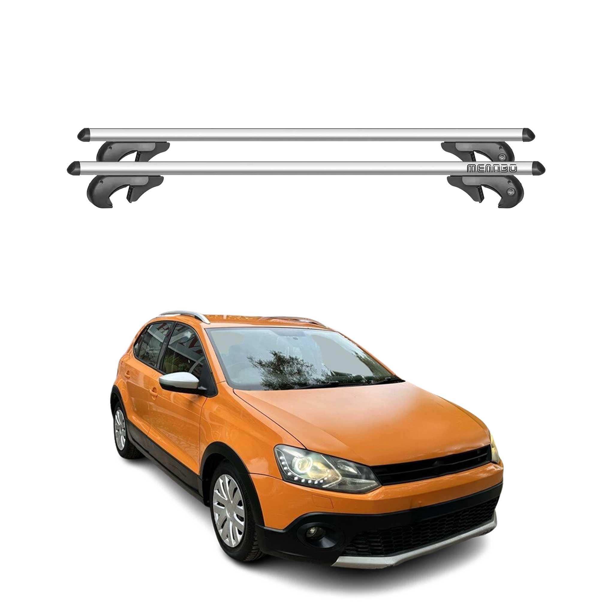 Menabo Barras de Techo Baca para VW Polo 6R Cross 2009-2017 Gris Aluminio 2Pza