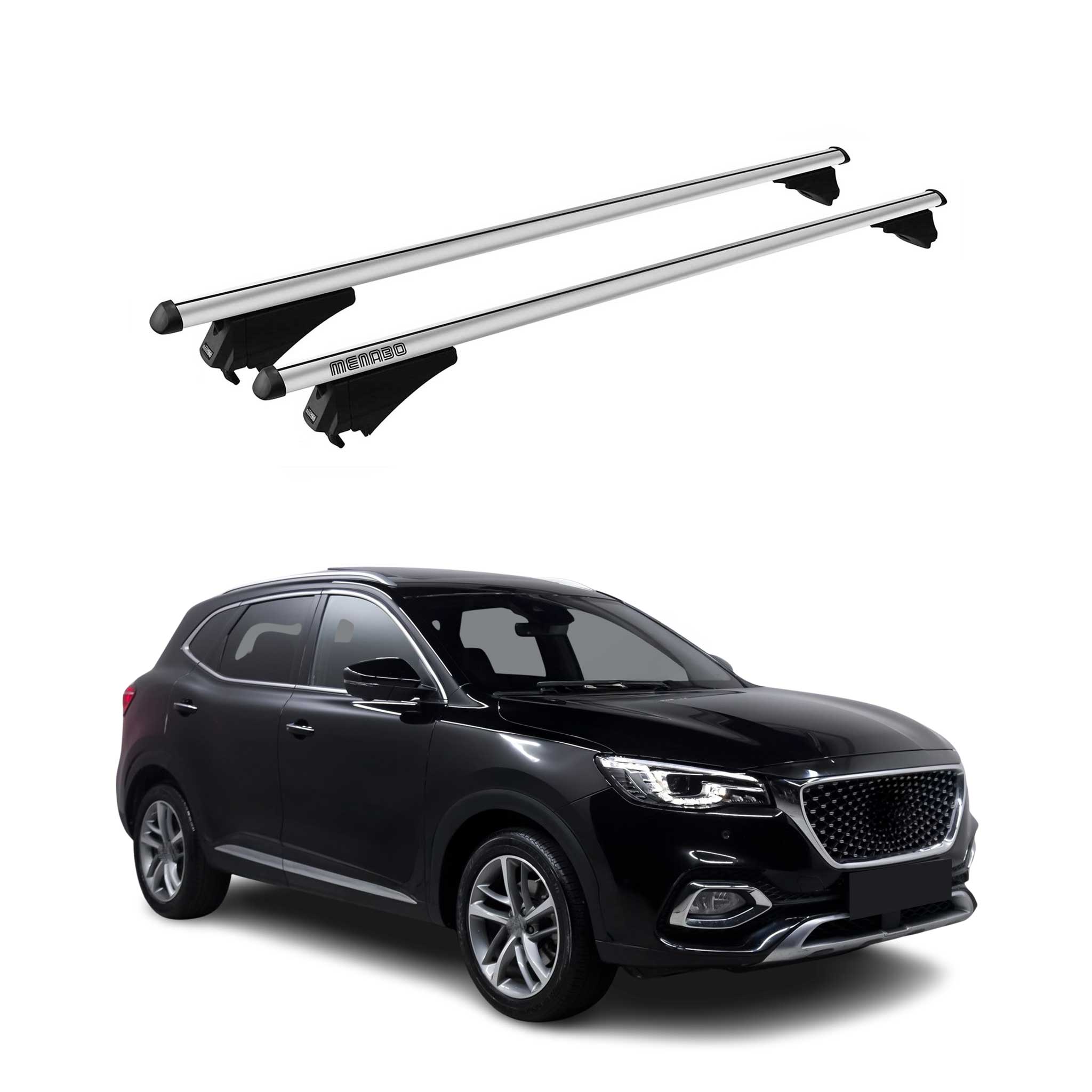 Menabo Barras de Techo Coche Baca para MG HS 2018- 2023 Gris Aluminio 2Pza