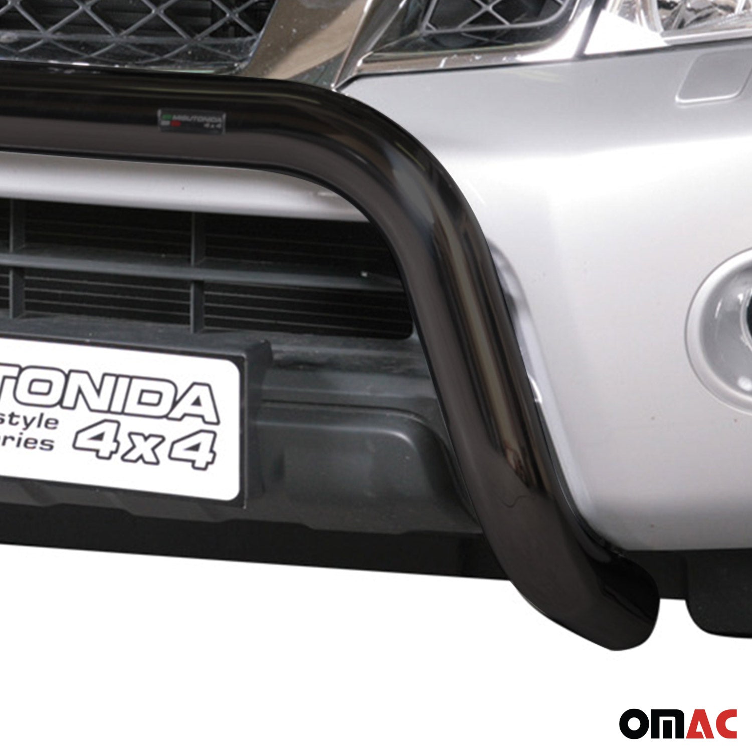 Bull Barra Frontal para Nissan Navara 2010-2014 Double Cab Negro Brillante Acero