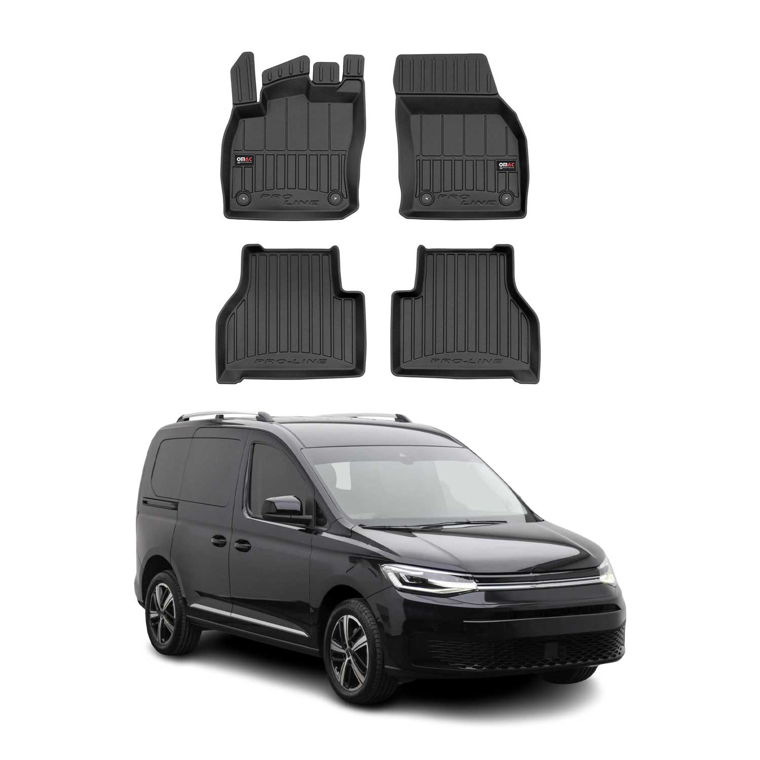 OMAC Premium Alfombrillas De Coche para VW Caddy 2020-2026 Negro TPE Goma 4Pza