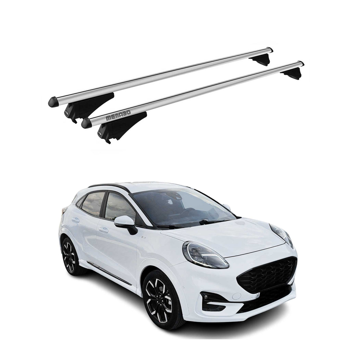 Menabo Barras de Techo Coche Baca para Ford Puma 2020-2025 Gris Aluminio 2Pza