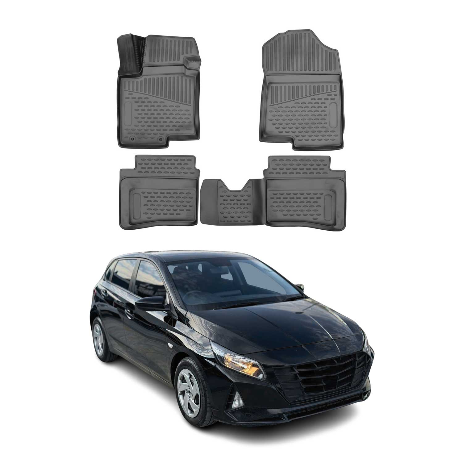 OMAC Alfombrillas De Coche para Hyundai i20 2020-2025 Negro Goma TPE 4Pza
