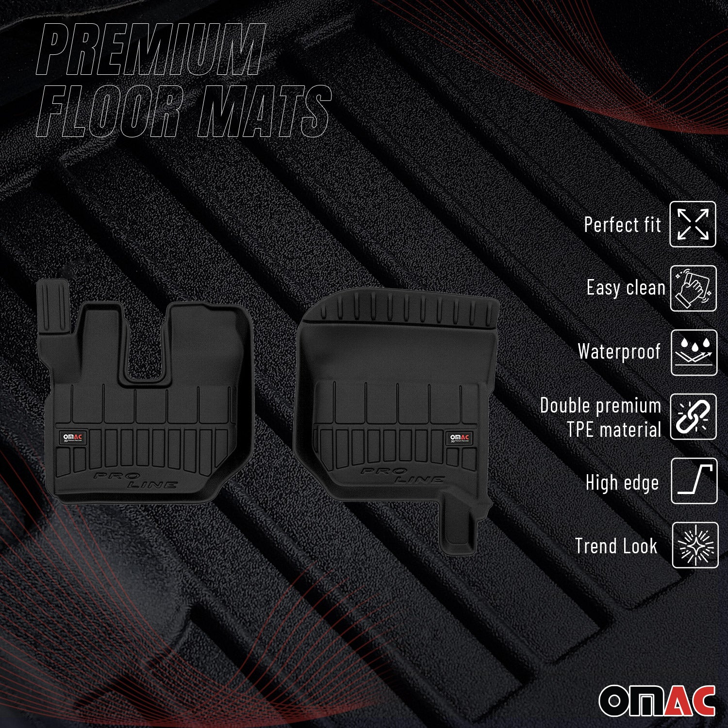 OMAC Premium Alfombrillas De Coche para DAF LF 2002-2026 Negro TPE Goma 2Pza