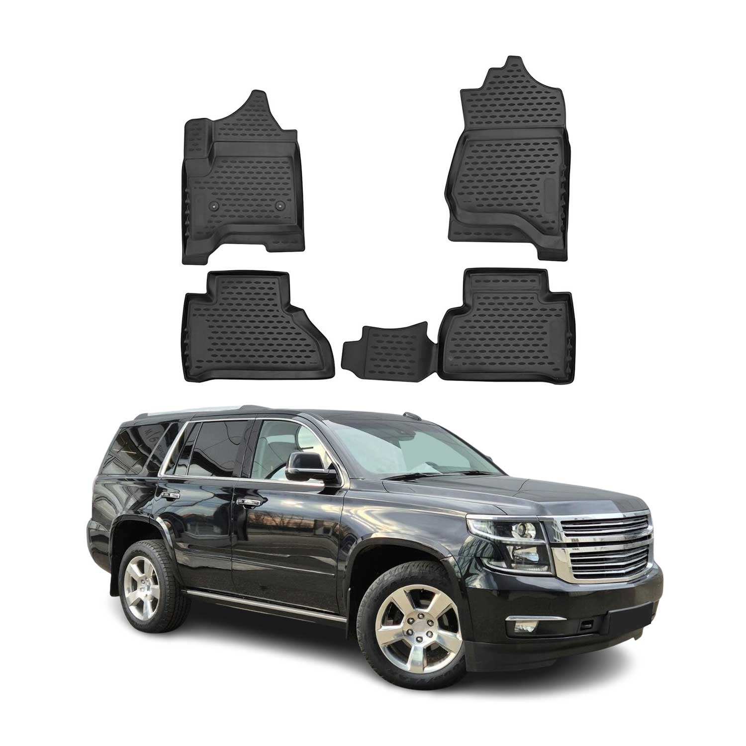 OMAC Alfombrillas De Coche para Chevrolet Tahoe 2015-2024 Negro Goma TPE 4Pza