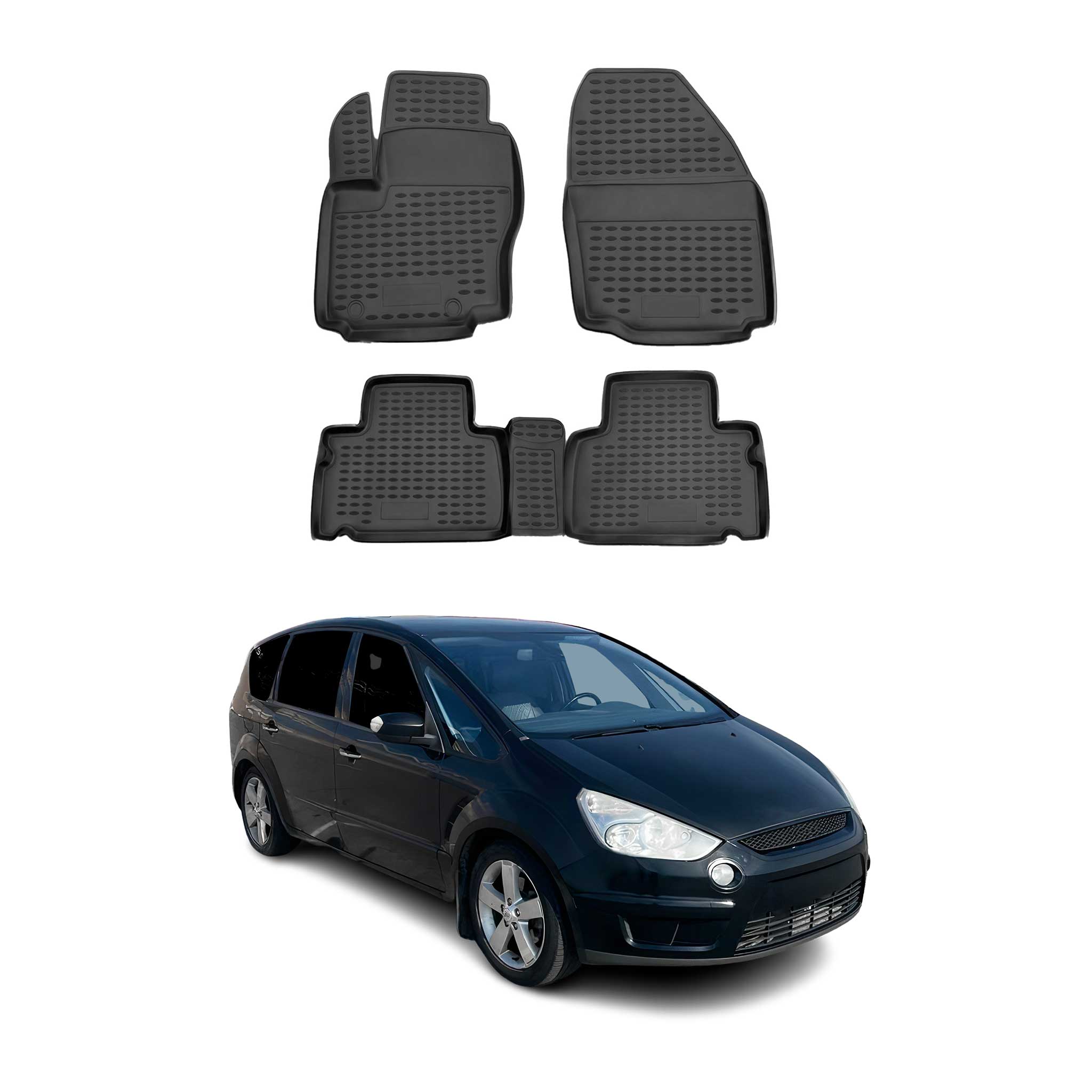 OMAC Alfombrillas De Coche para Ford S-Max 2006-2014 Negro Goma TPE 4Pza