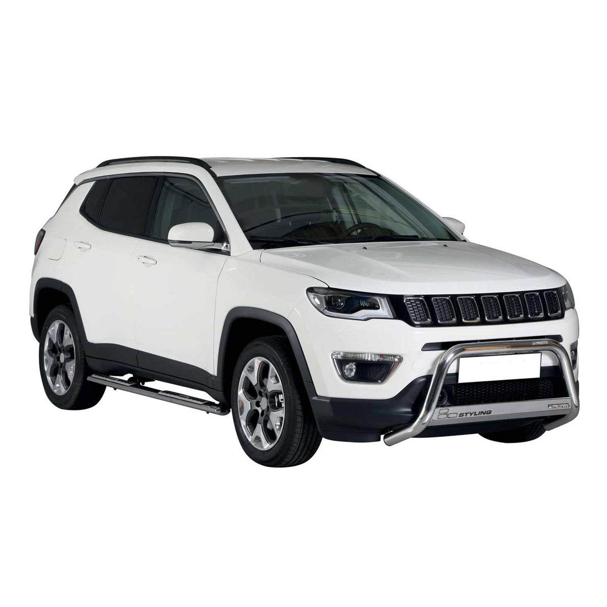 Bull Barra Frontal para Jeep Compass 2016-2021 Plata Brillante Acero