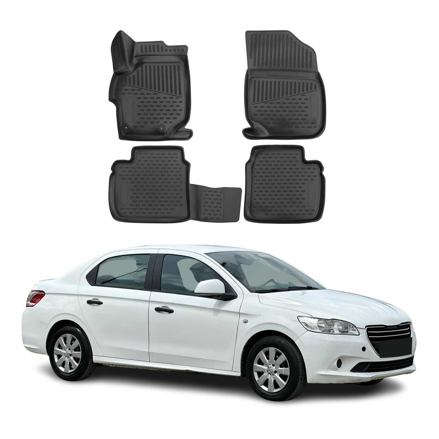 OMAC Alfombrillas De Coche para Peugeot 301 2012-2021 Negro Goma TPE 4Pza