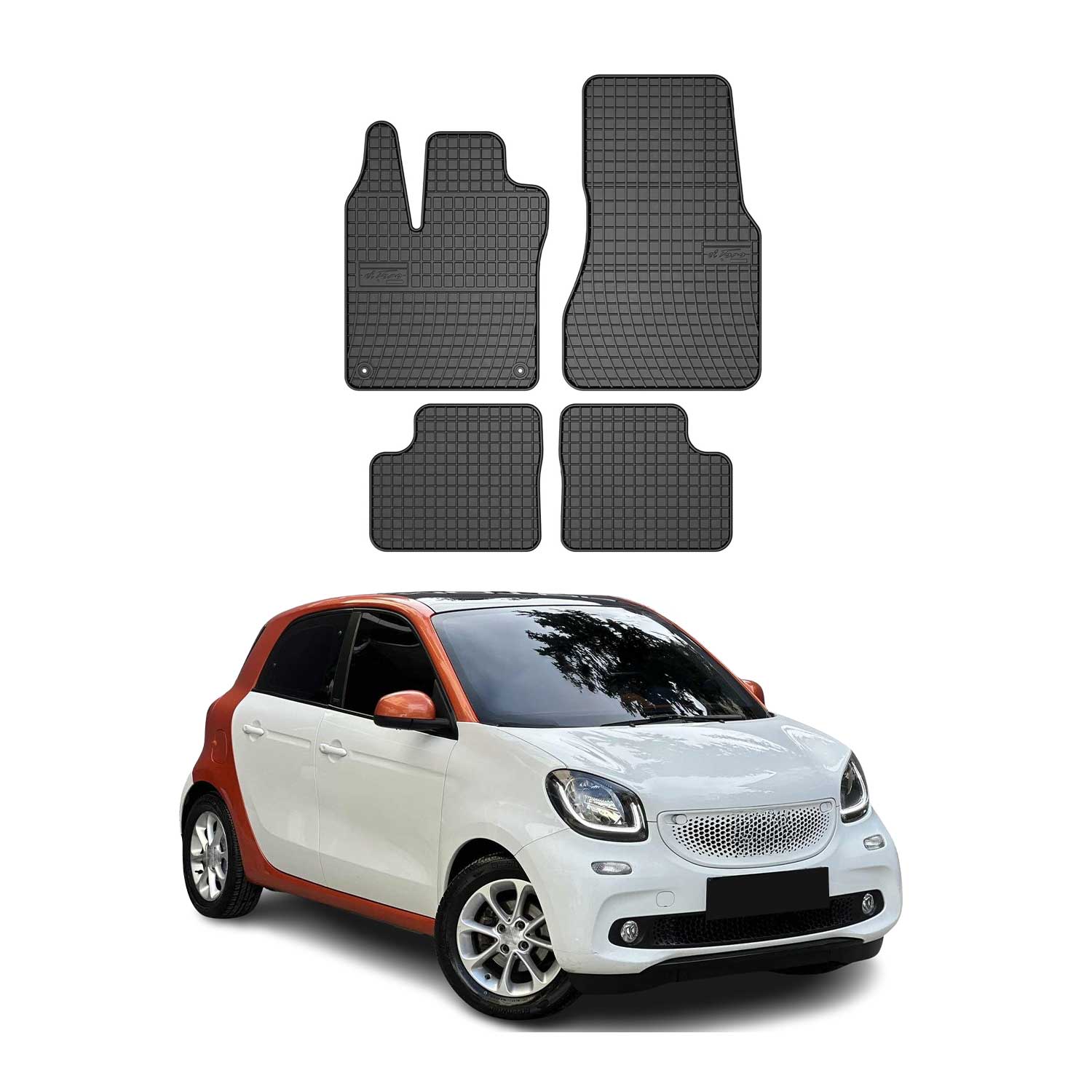 OMAC Alfombrillas De Coche para Smart Forfour 2014-2020 Negro Goma 4Pza