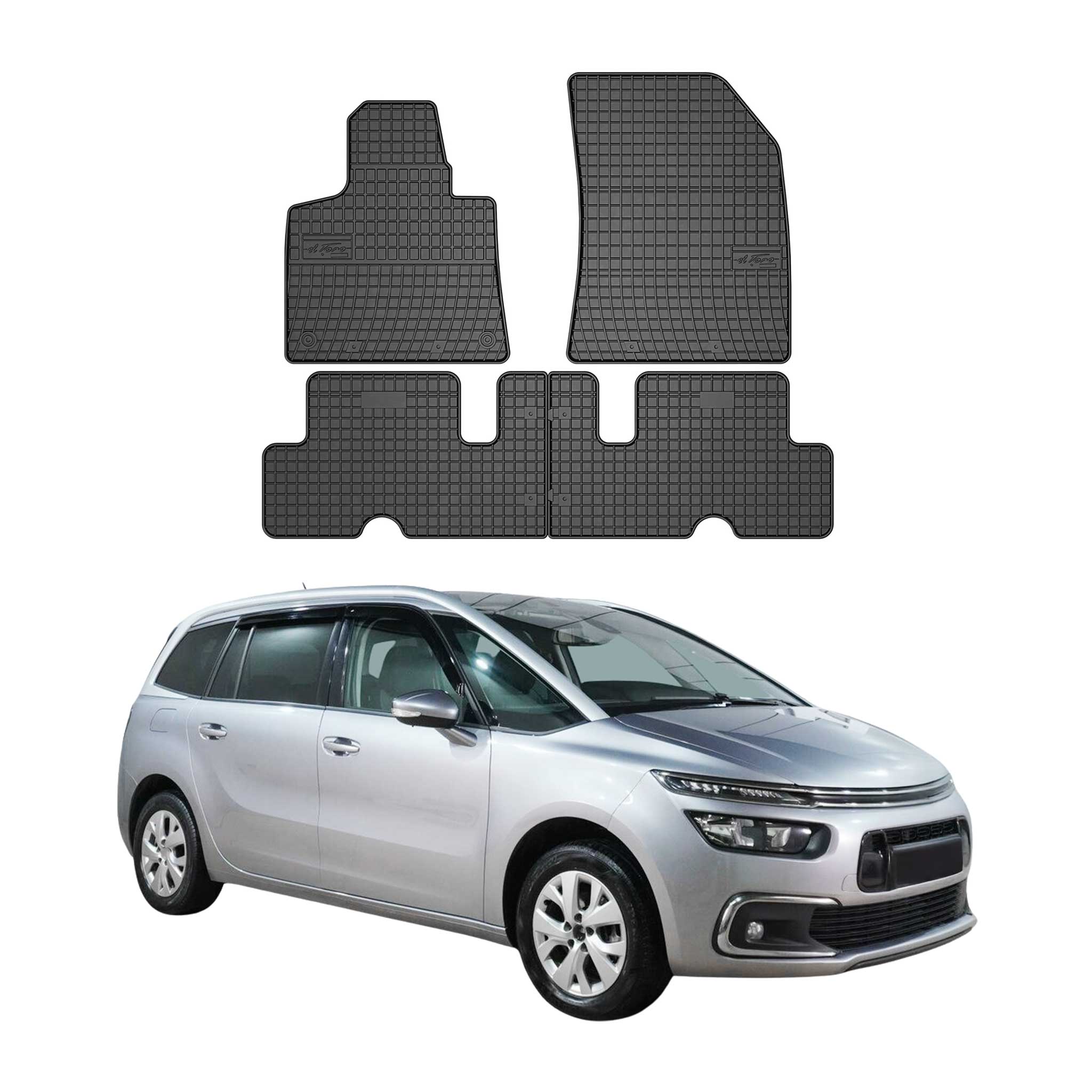 OMAC Alfombrillas De Coche para Citroen C4 Spacetourer 2018-2024 Negro TPE 4Pza