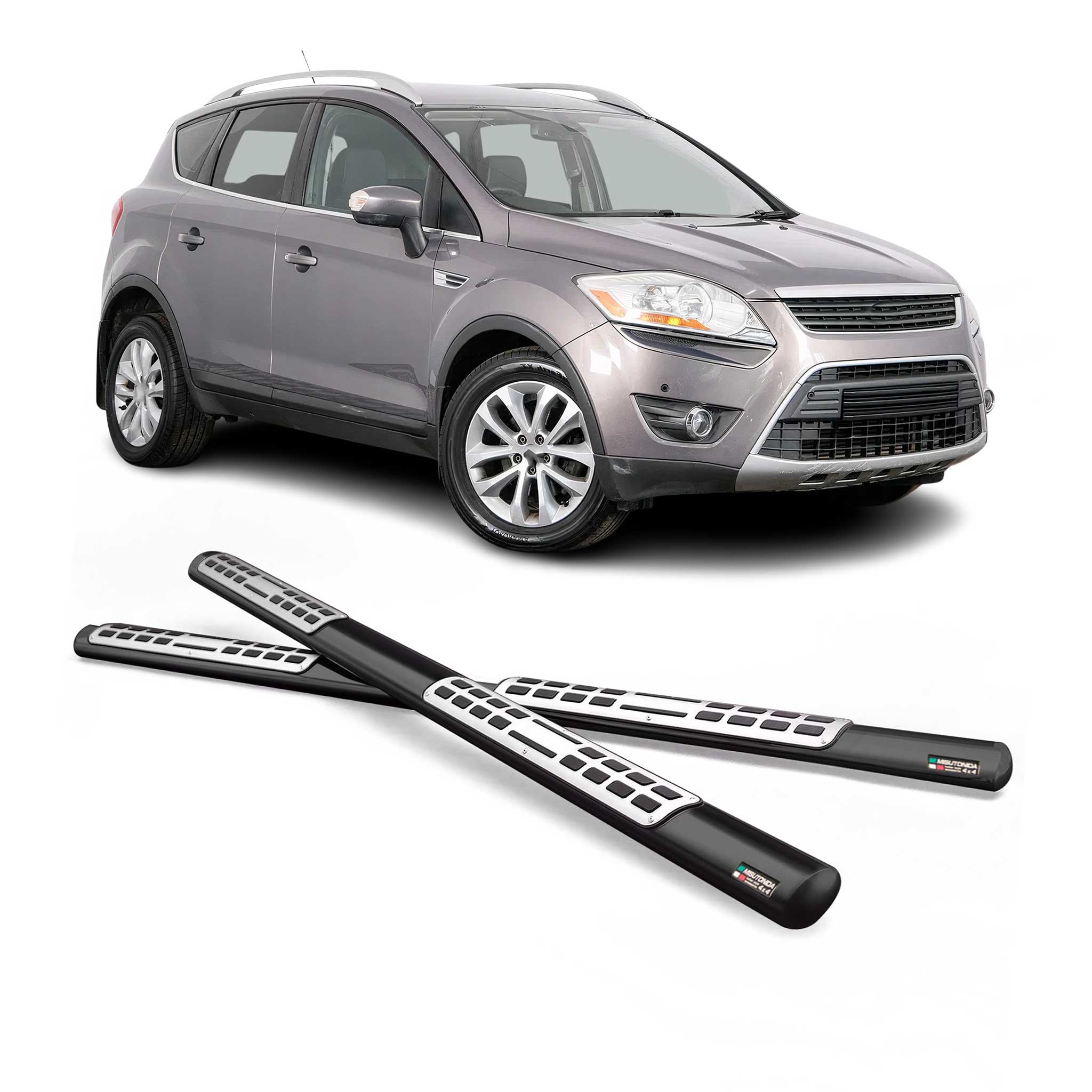 Par de Estribos Barras Laterales para Ford Kuga 2008-2012 Negro Brillante Acero