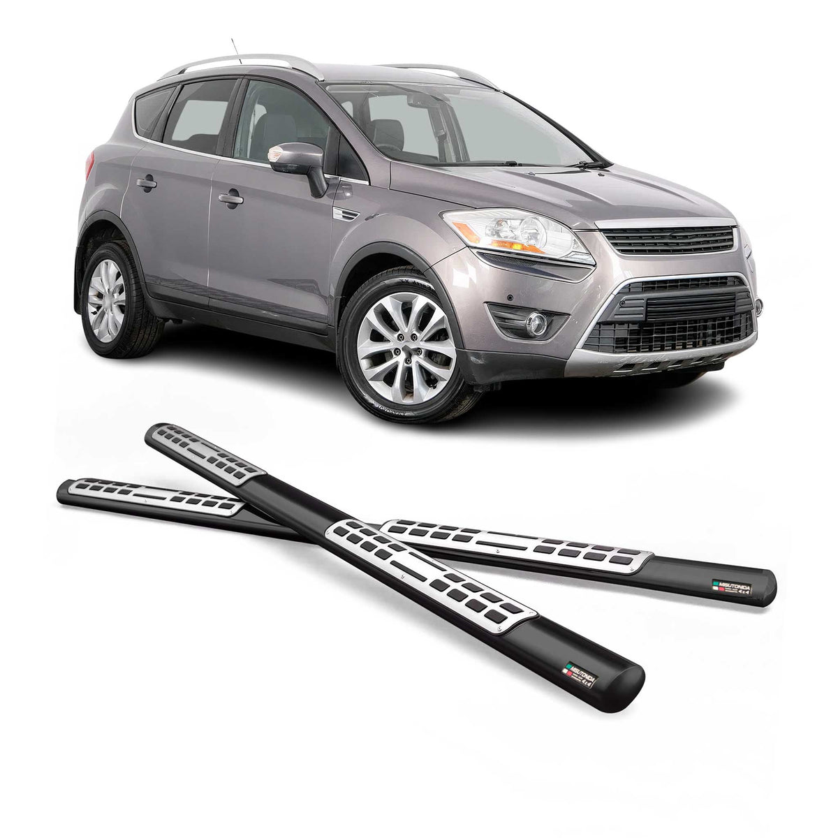 Par de Estribos Barras Laterales para Ford Kuga 2008-2012 Negro Brillante Acero