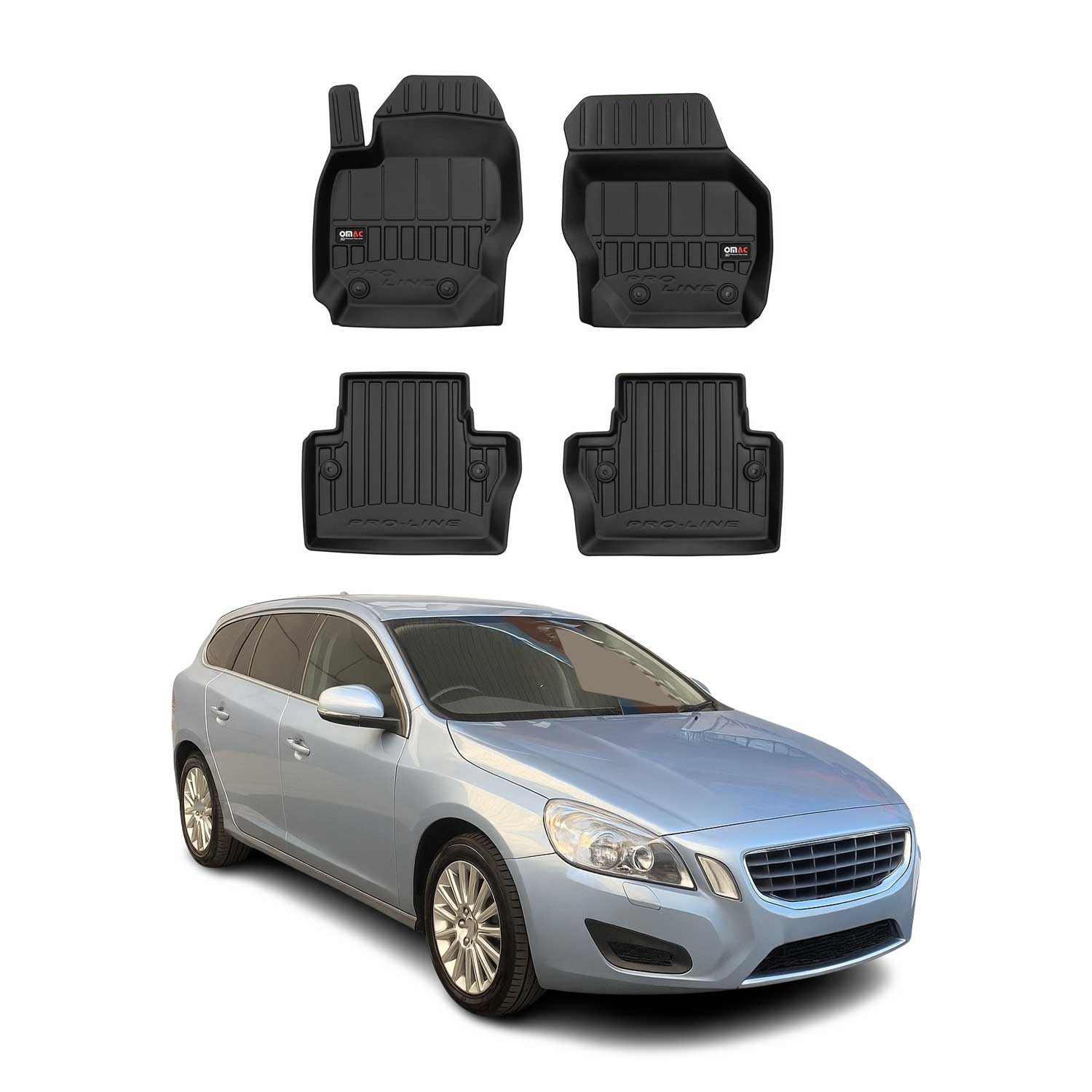 OMAC Premium Alfombrillas De Coche para Volvo V70 2007-2016 Negro TPE Goma 4Pza