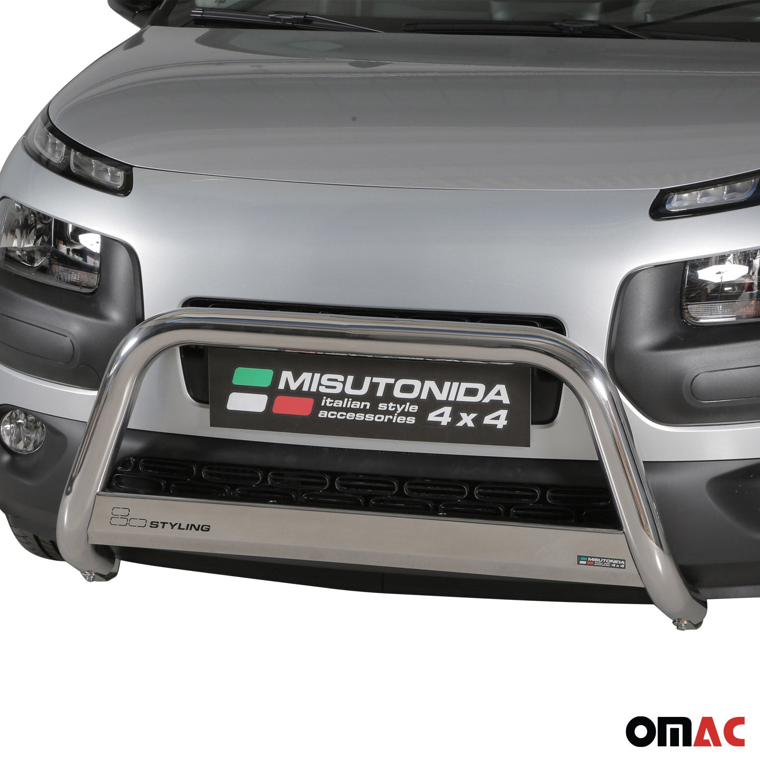 Bull Barra Frontal para Citroen C4 Cactus 2014-2020 Plata Brillante Acero 1Pza