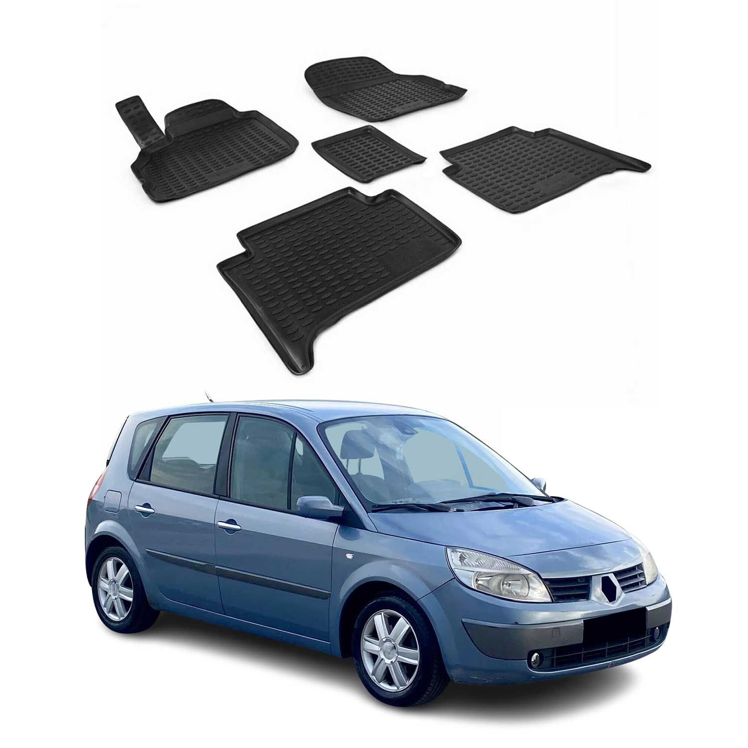 OMAC Alfombrillas De Coche para Renault Scenic 2003-2009 Negro Goma TPE 5Pza