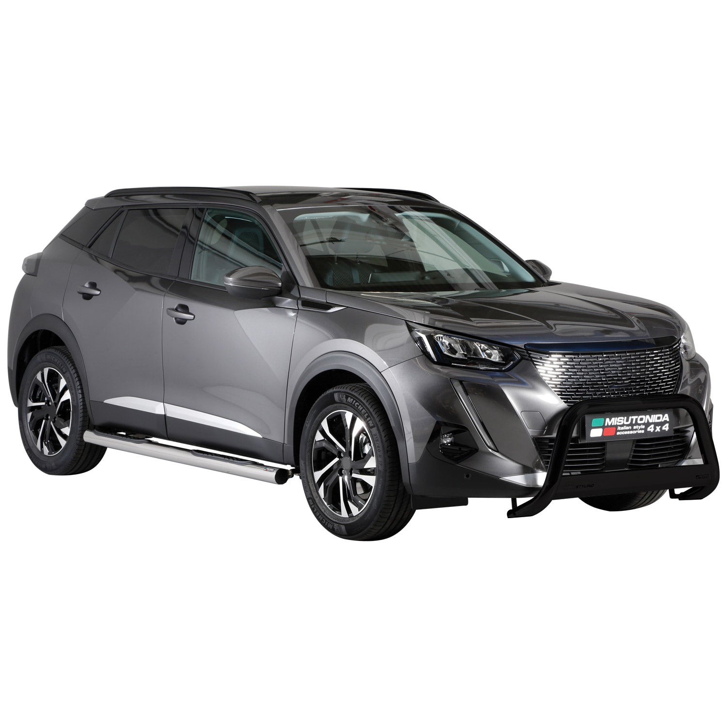 Bull Barra Frontal para Peugeot 2008 2020-2025 Negro Brillante Acero 1Pza