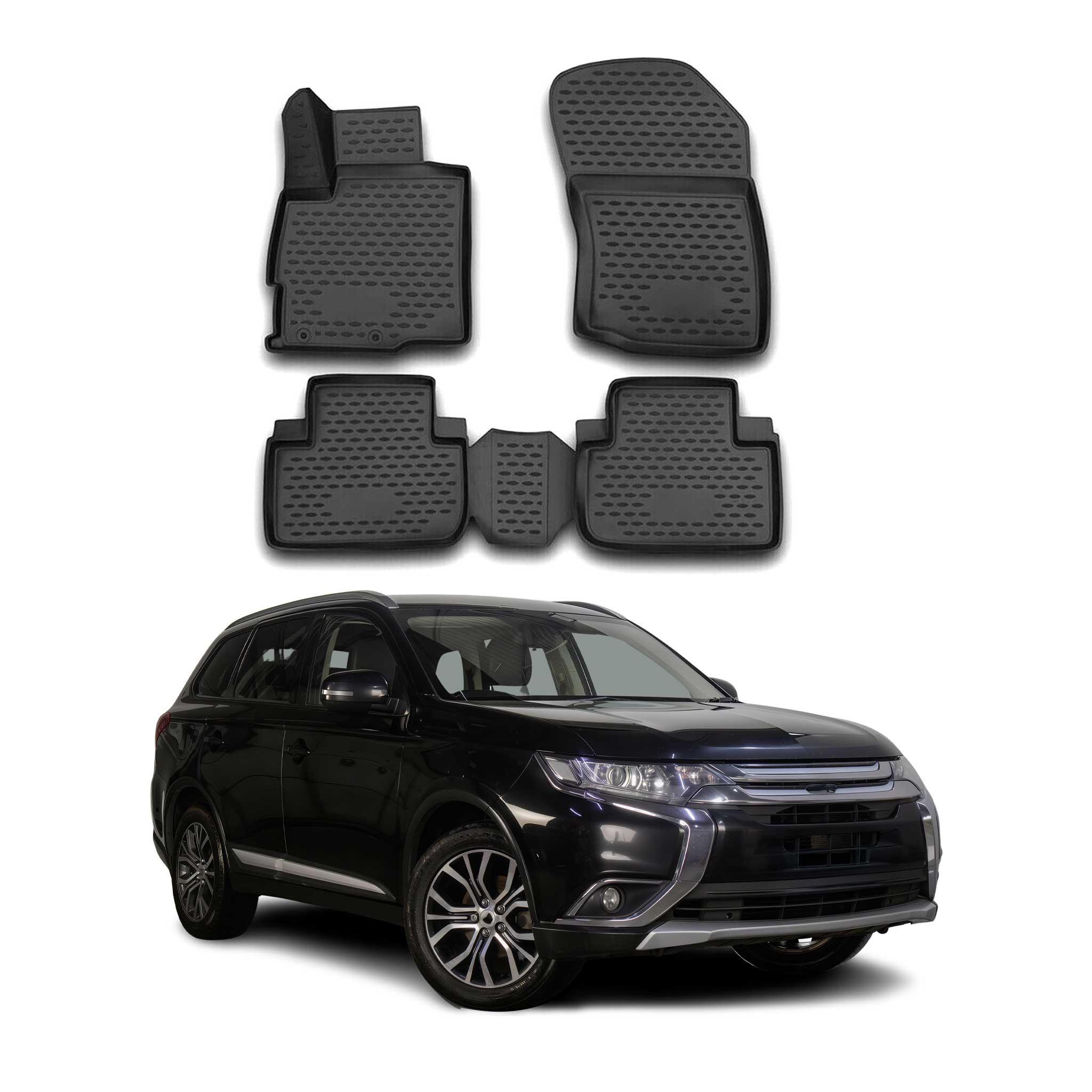 OMAC Alfombrillas De Coche para Mitsubishi Outlander 2WD 2012-2021 Negro TPE 4x