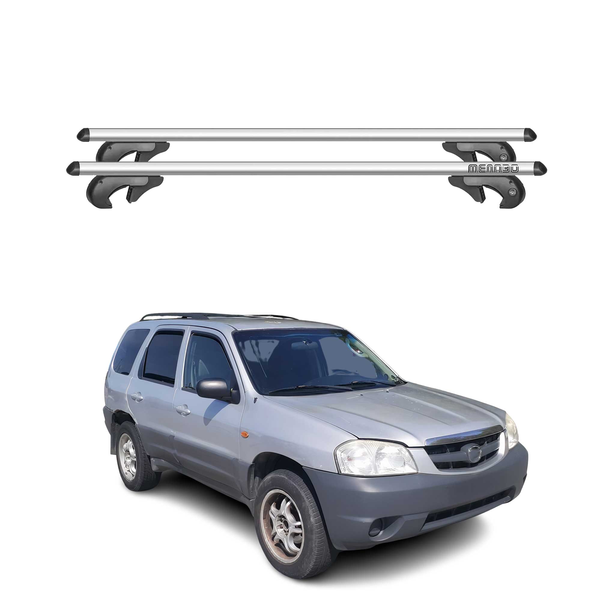 Menabo Barras de Techo Coche Barra para Mazda Tribute 2001-2007 Gris Aluminio 2x