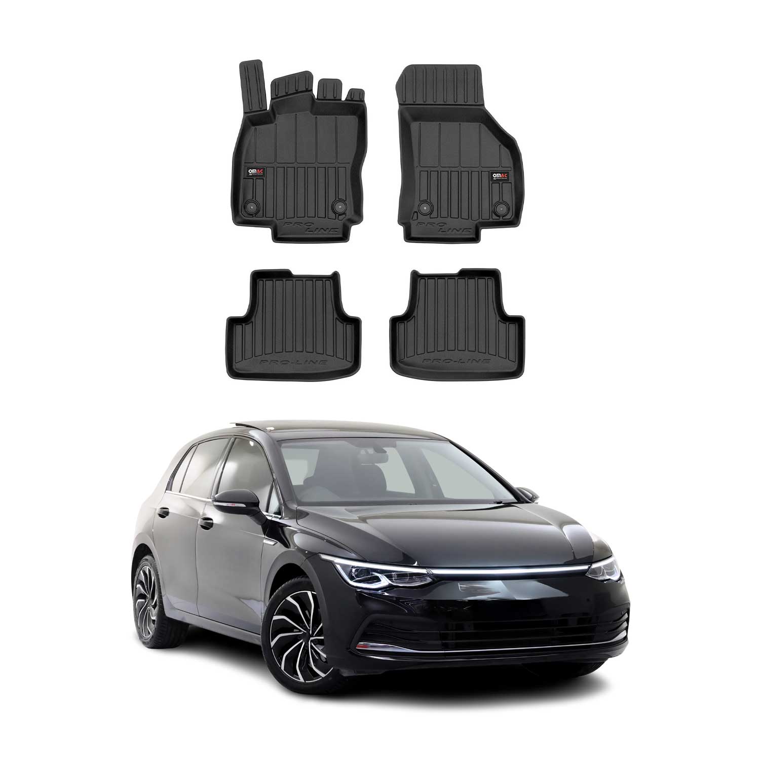 OMAC Premium Alfombrillas De Coche para VW Golf 2019-2025 Negro TPE Goma 4Pza