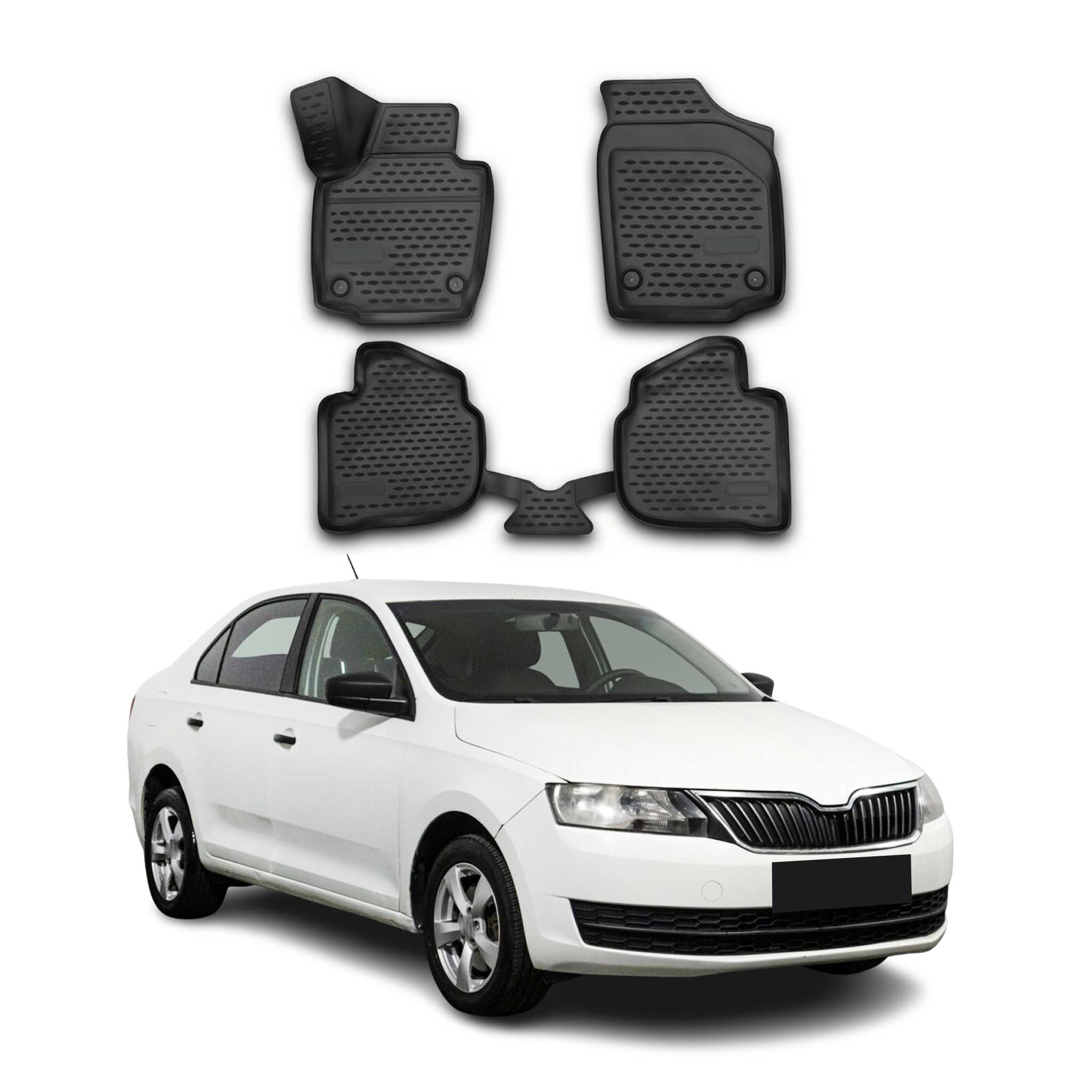 OMAC Alfombrillas De Coche para Skoda Rapid 2012-2019 Negro Goma TPE 4Pza