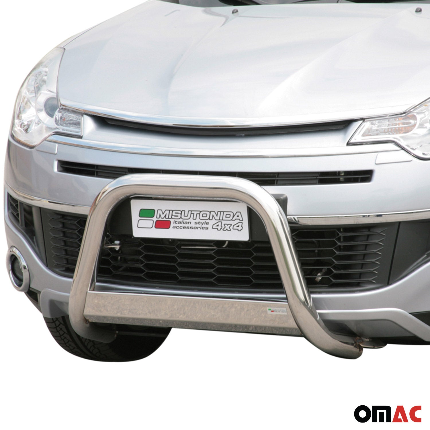 Bull Barra Frontal para Citroen C-Crosser 2008-2012 Plata Brillante Acero 1Pza