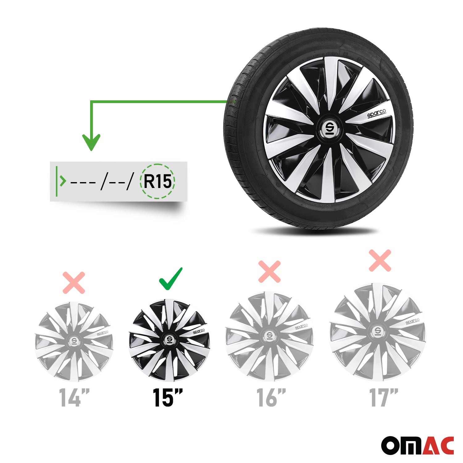 Sparco Lazio Tapacubos 15 Pulgadas Universal Negro Plata ABS Plástico