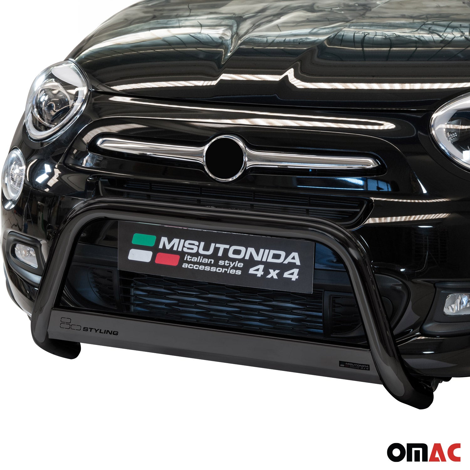 Bull Barra Frontal para Fiat 500X 2014-2018 Negro Brillante Acero 1Pza