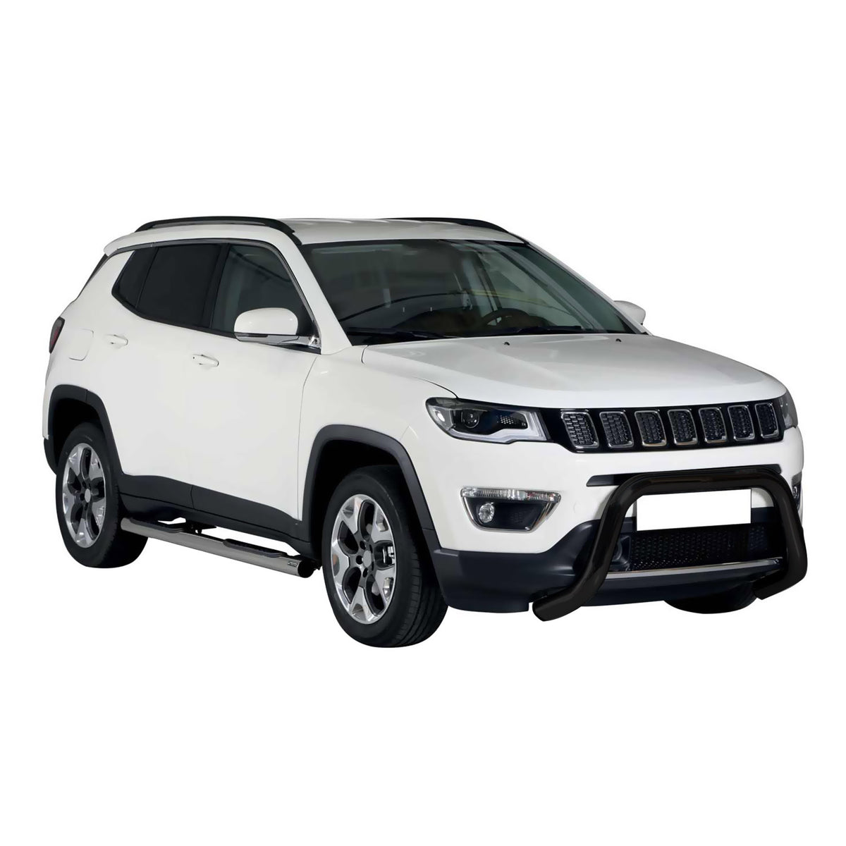Bull Barra Frontal para Jeep Compass 2016-2021 Negro Brillante Acero 1Pza