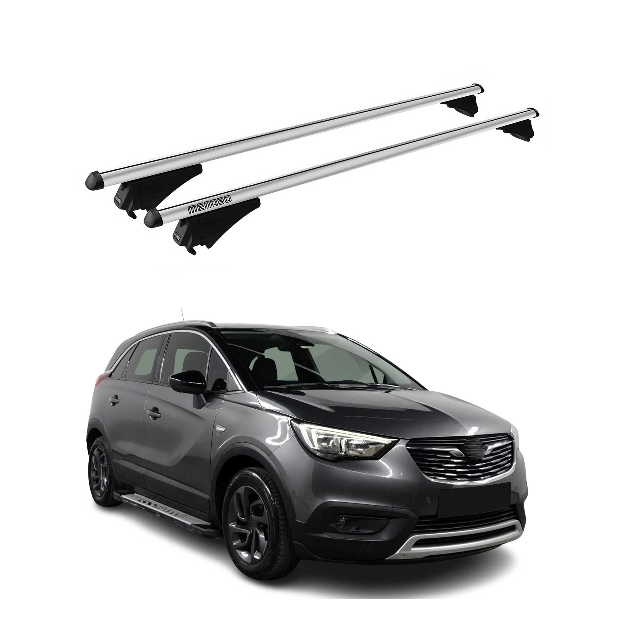 Menabo Barras de Techo Coche Baca para Opel Crossland X 2017-2020 Gris Alu 2Pza